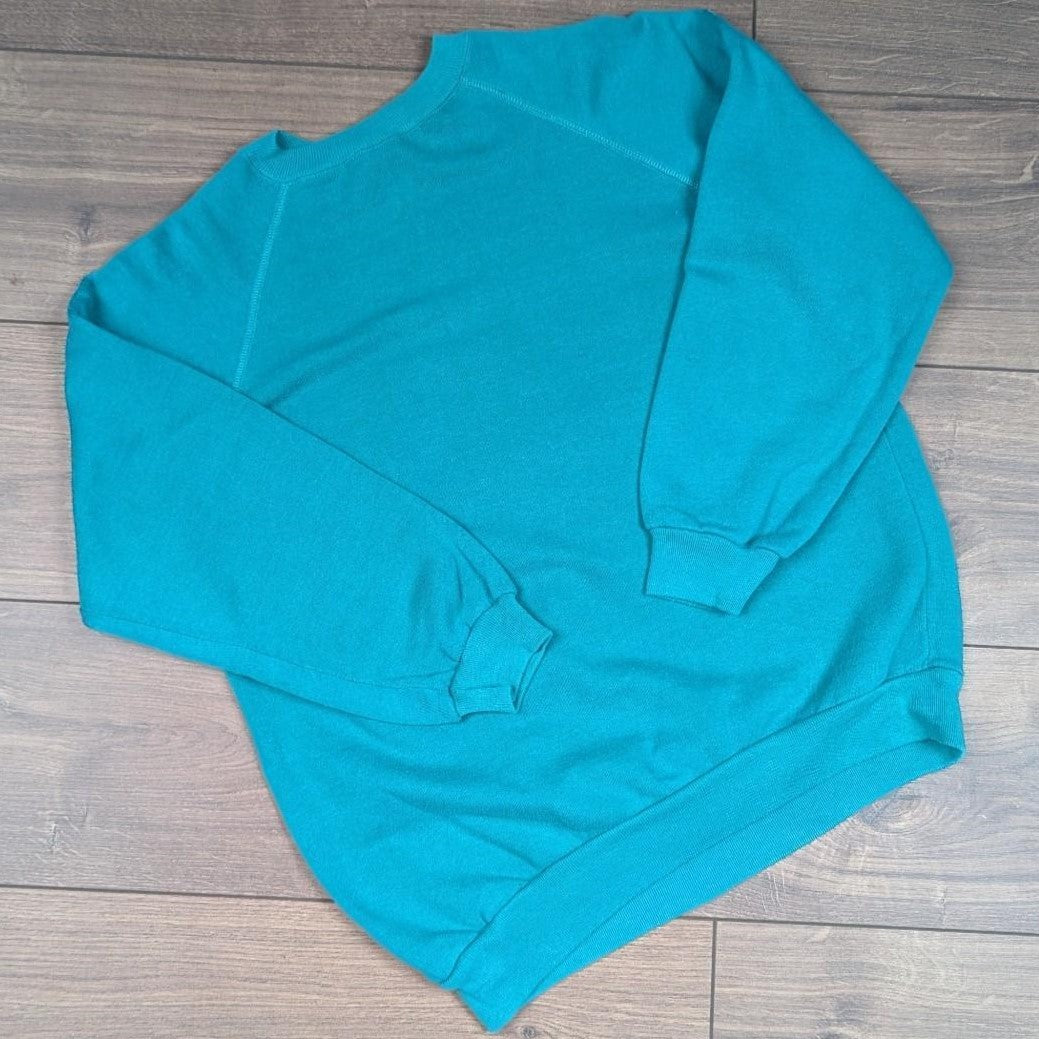 Vintage 1980's Retro Plain Green Boxy Fit Sweatshirt Jumper