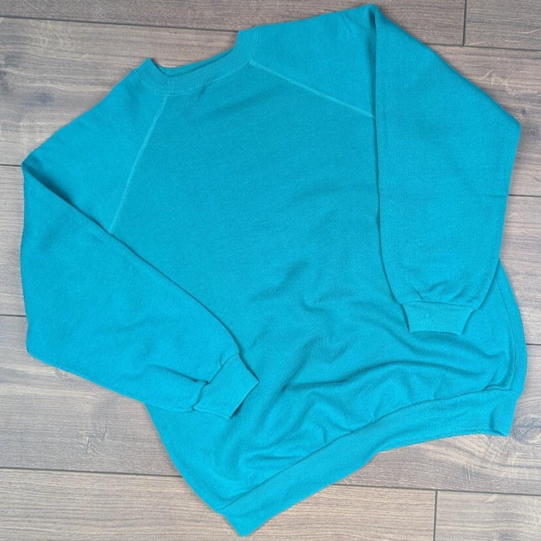 Vintage 1980's Retro Plain Green Boxy Fit Sweatshirt Jumper