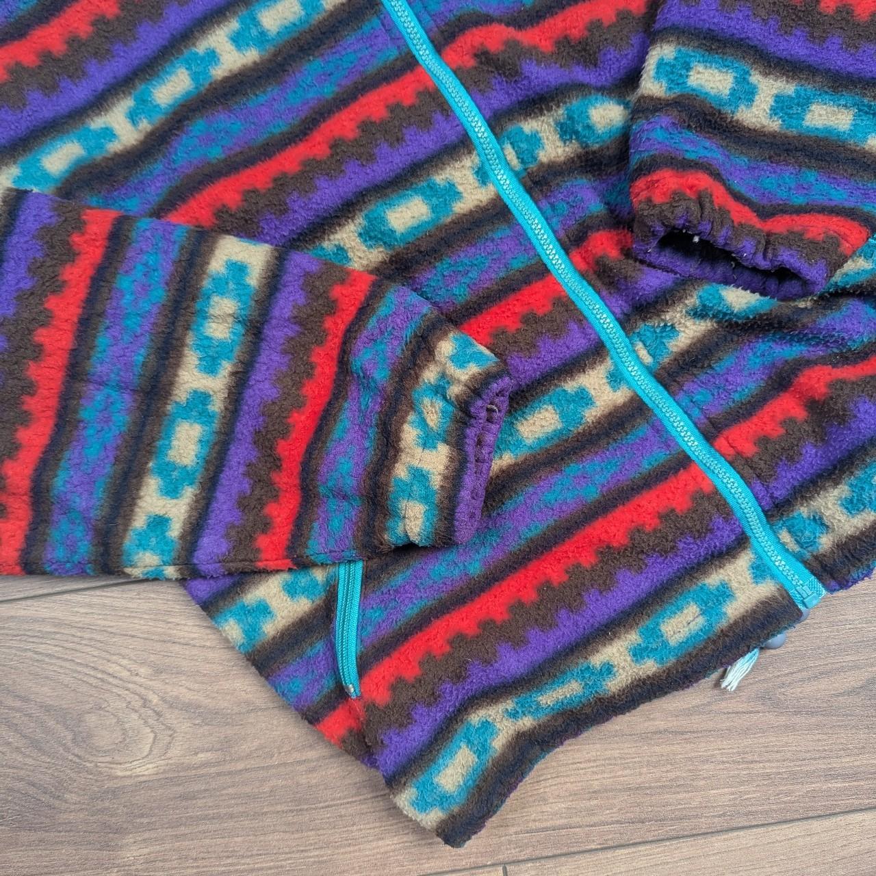 Vintage Purple/Blue/Red Pattern Winter Thick Lined Fleece Coat Jacket Men's M