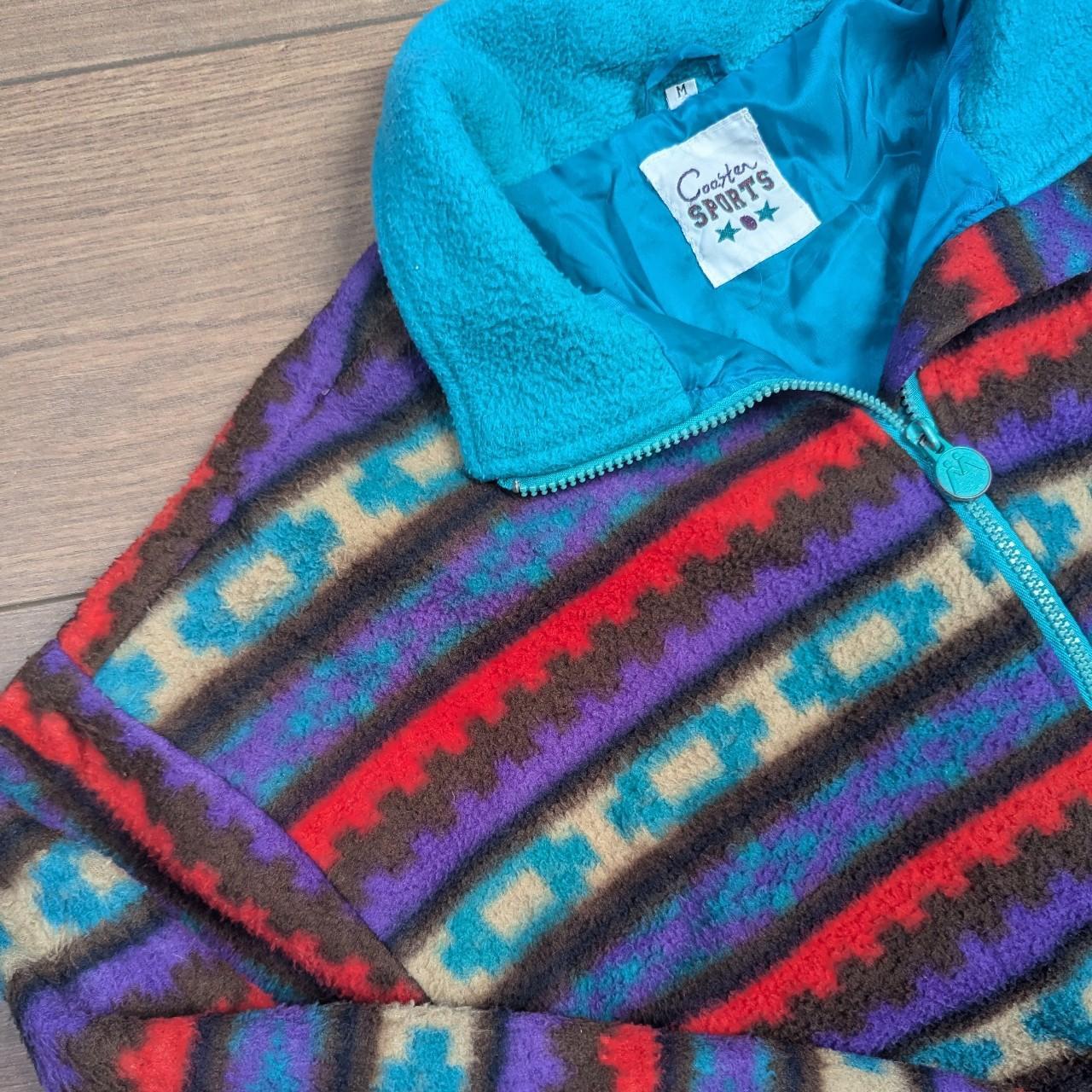 Vintage Purple/Blue/Red Pattern Winter Thick Lined Fleece Coat Jacket Men's M