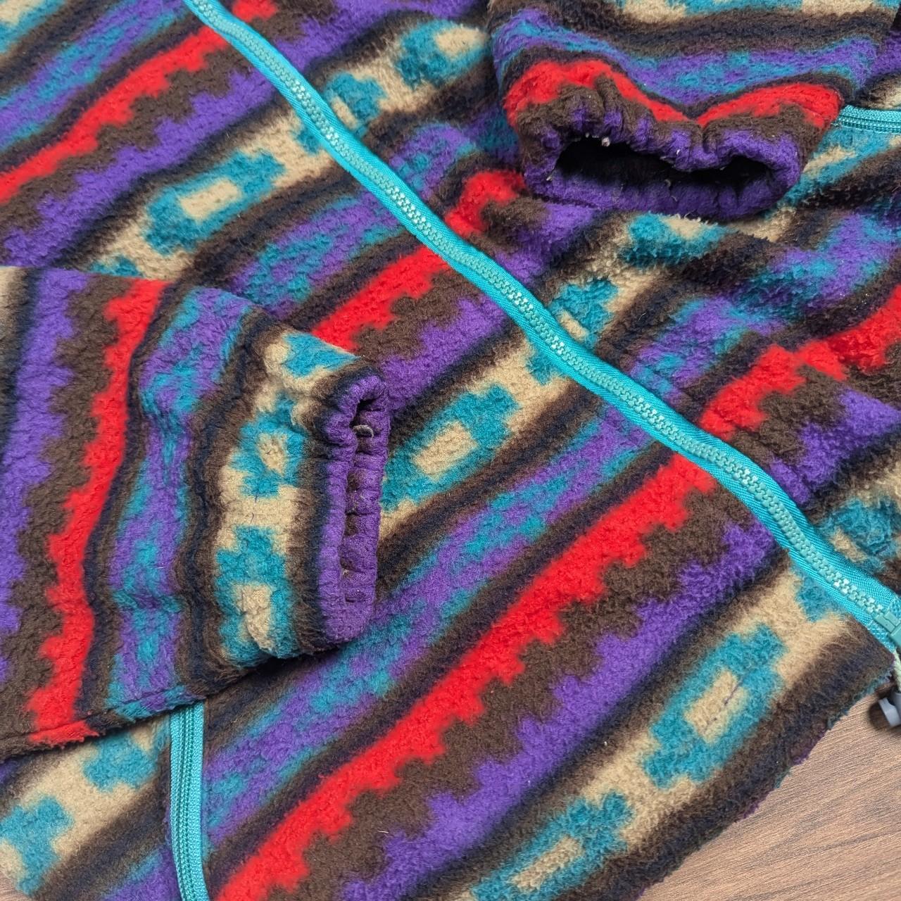 Vintage Purple/Blue/Red Pattern Winter Thick Lined Fleece Coat Jacket Men's M