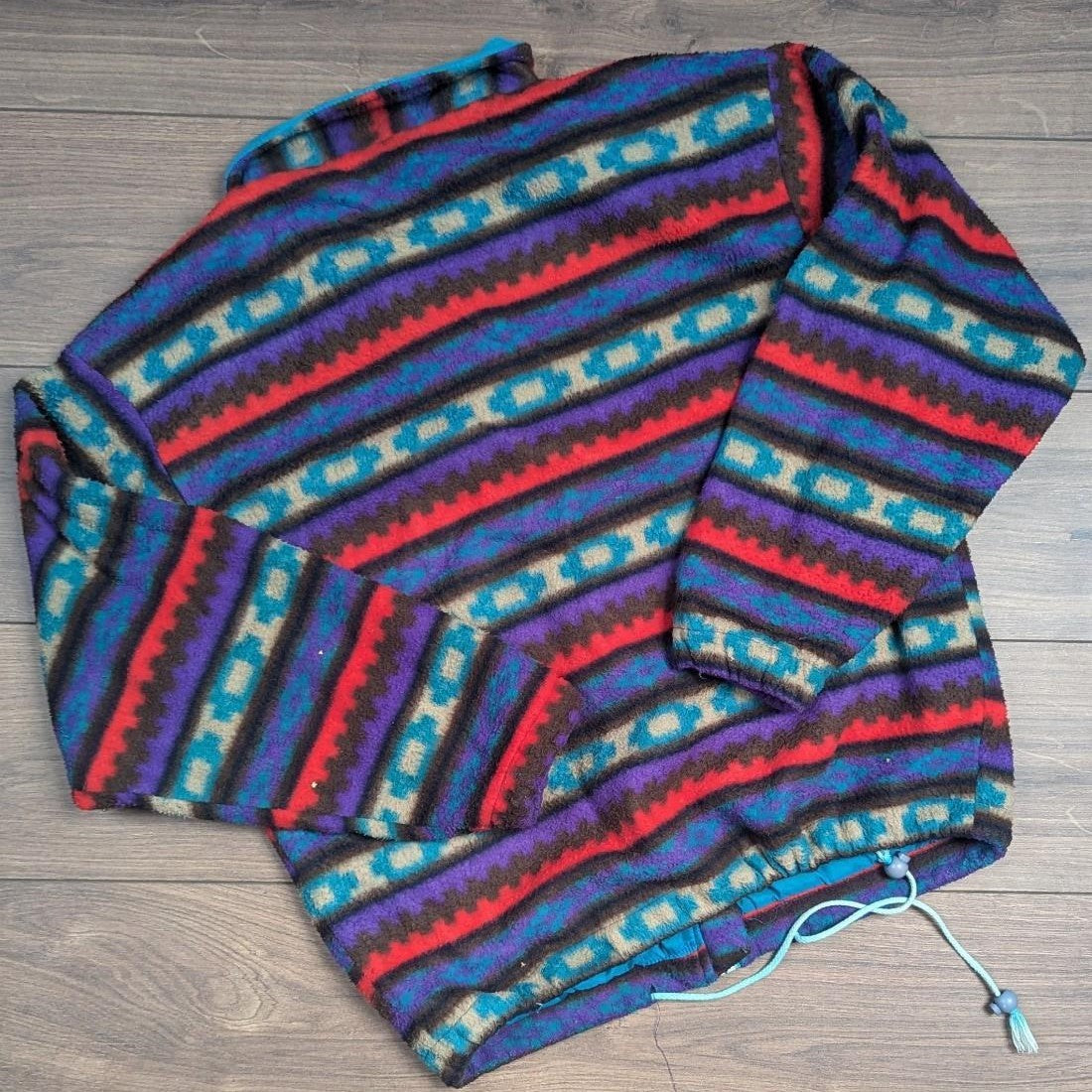 Vintage Purple/Blue/Red Pattern Winter Thick Lined Fleece Coat Jacket Men's M