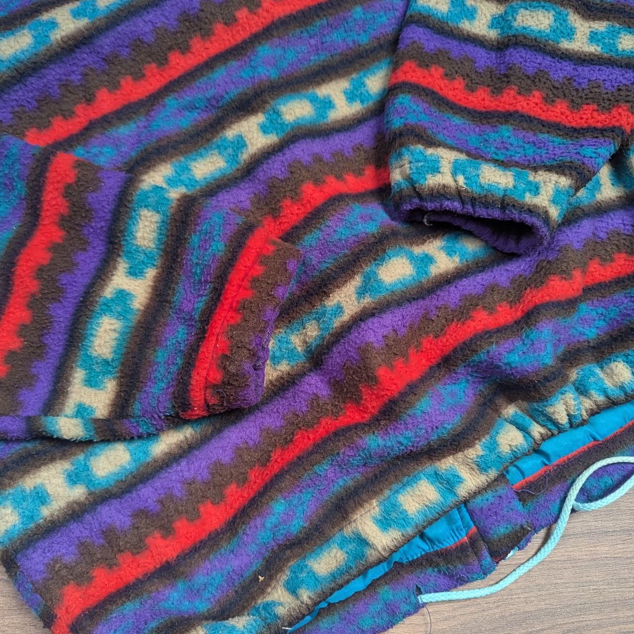 Vintage Purple/Blue/Red Pattern Winter Thick Lined Fleece Coat Jacket Men's M