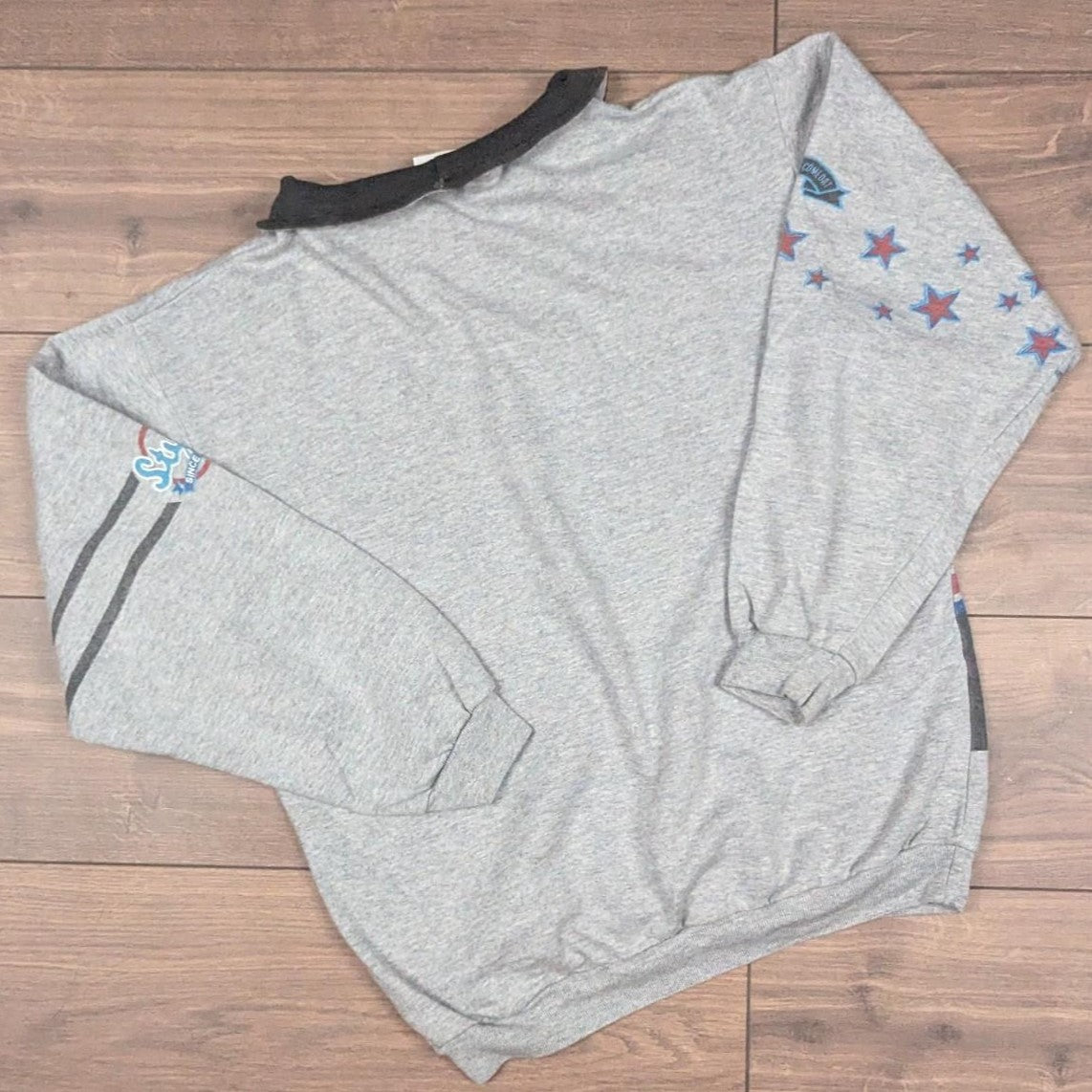 Vintage 80's Grey Quarter Zip Baseball Power Hitter Graphic Sweatshirt