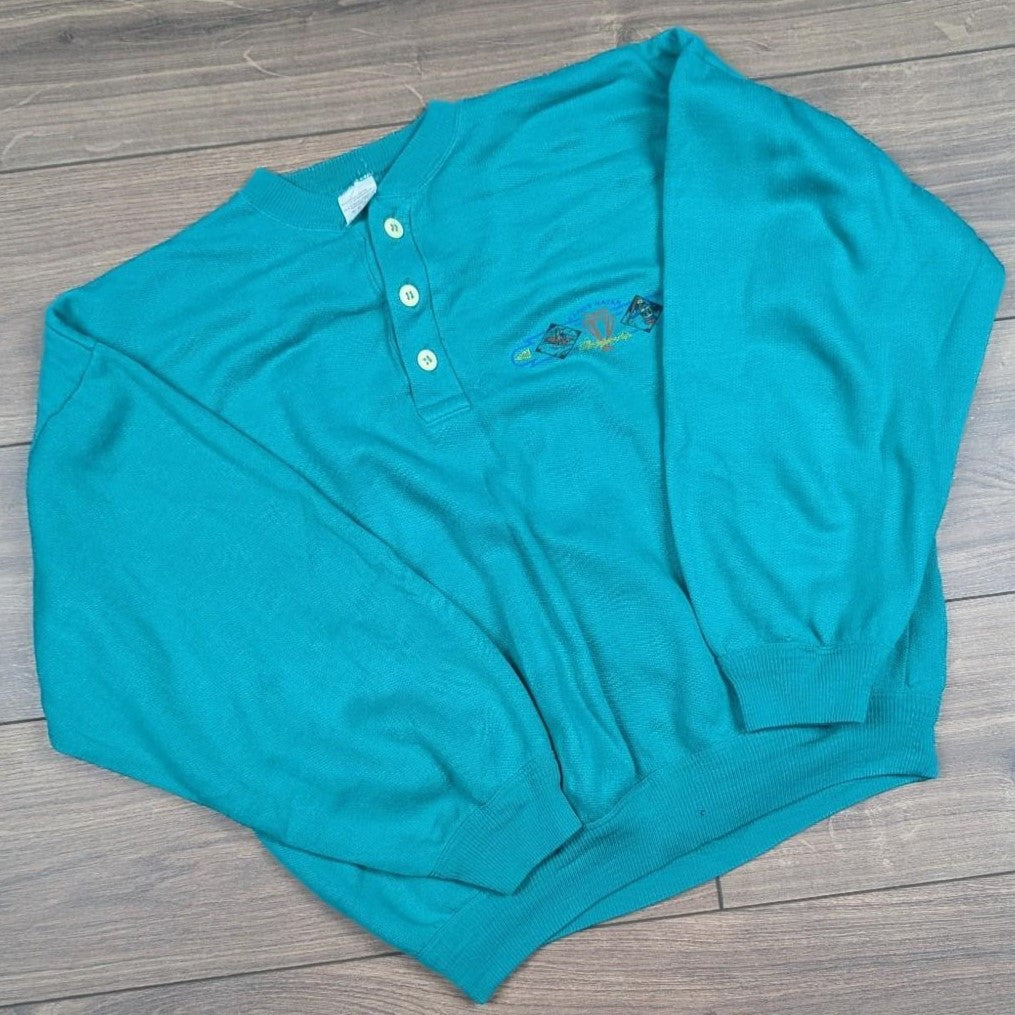 Vintage Green Button Up Canoe Graphic Made in Italy Sweatshirt Size L
