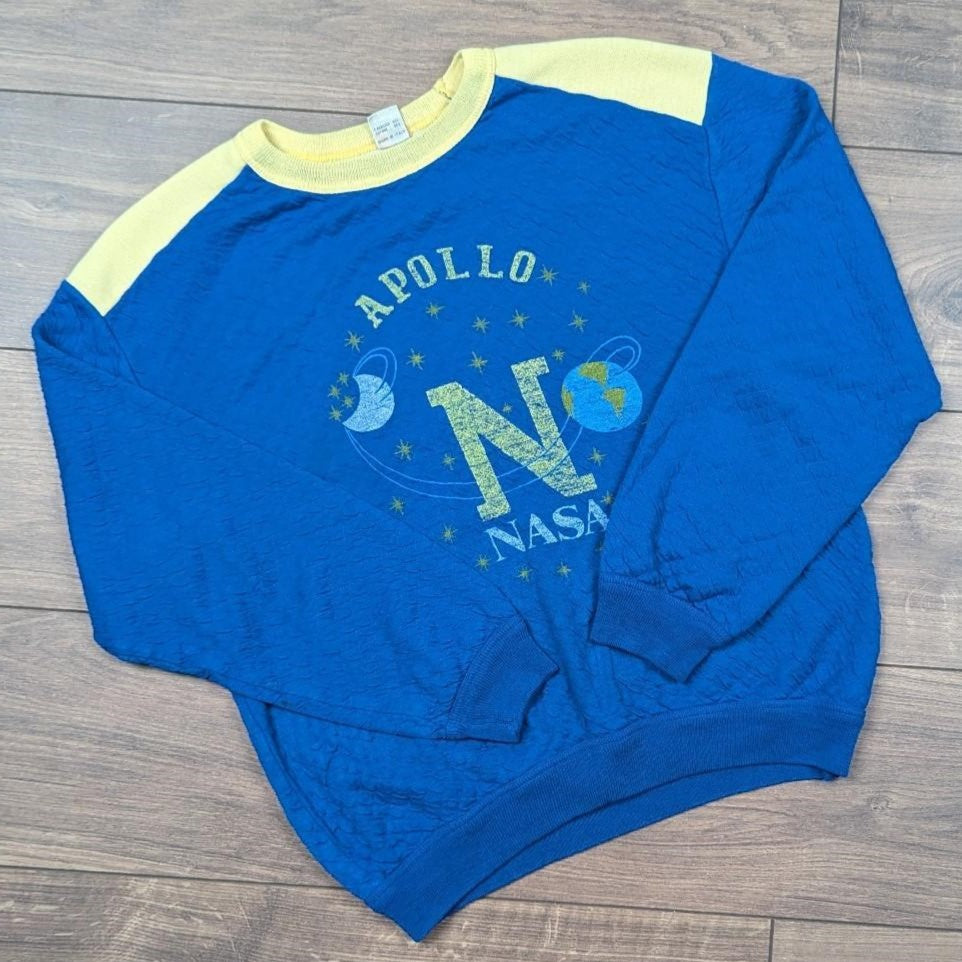 Vintage 1980's Blue/Yellow NASA APOLLO Graphic Sweatshirt Jumper