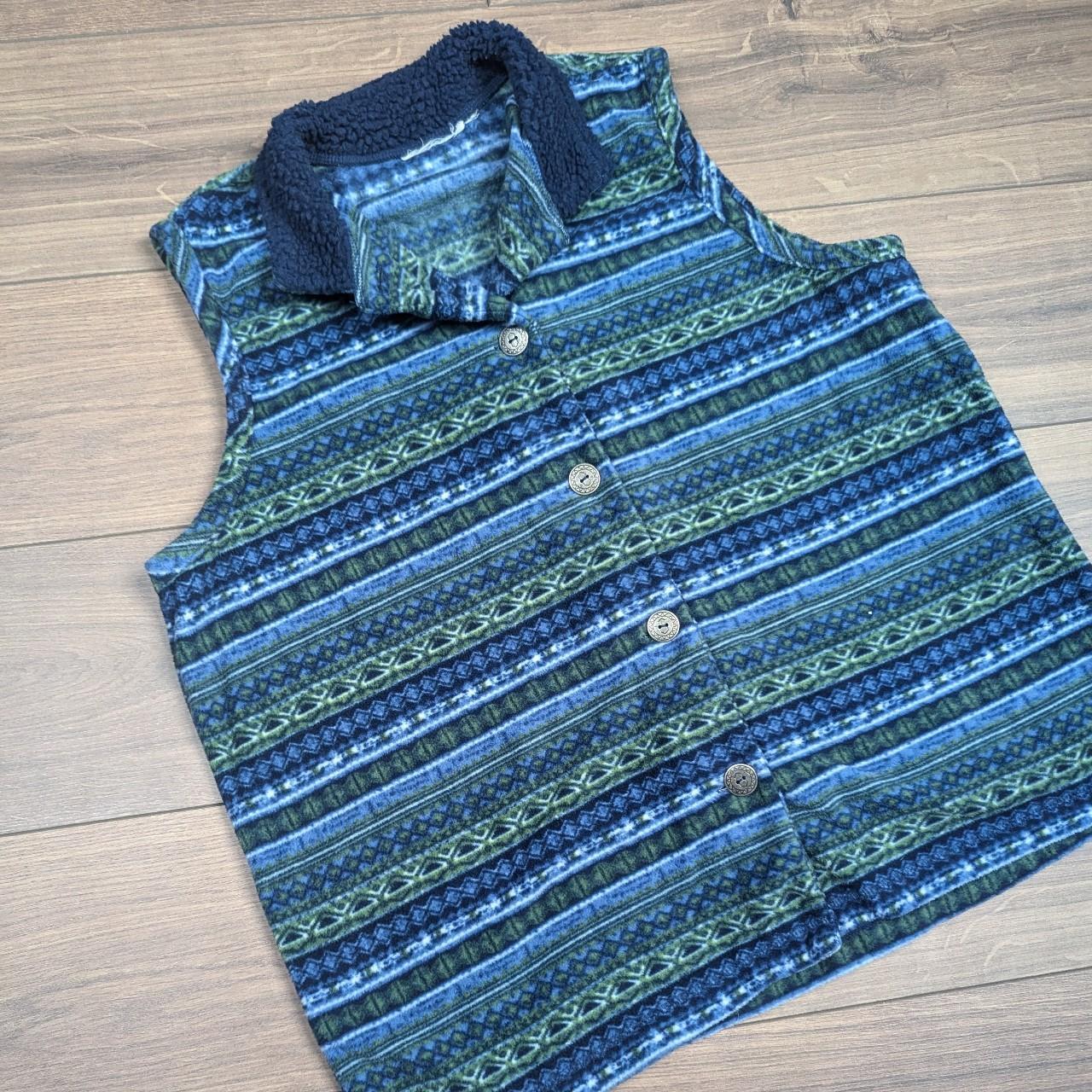 Vintage Crazy Pattern Fleece Button Vest Waistcoat Gilet Men's L/XL