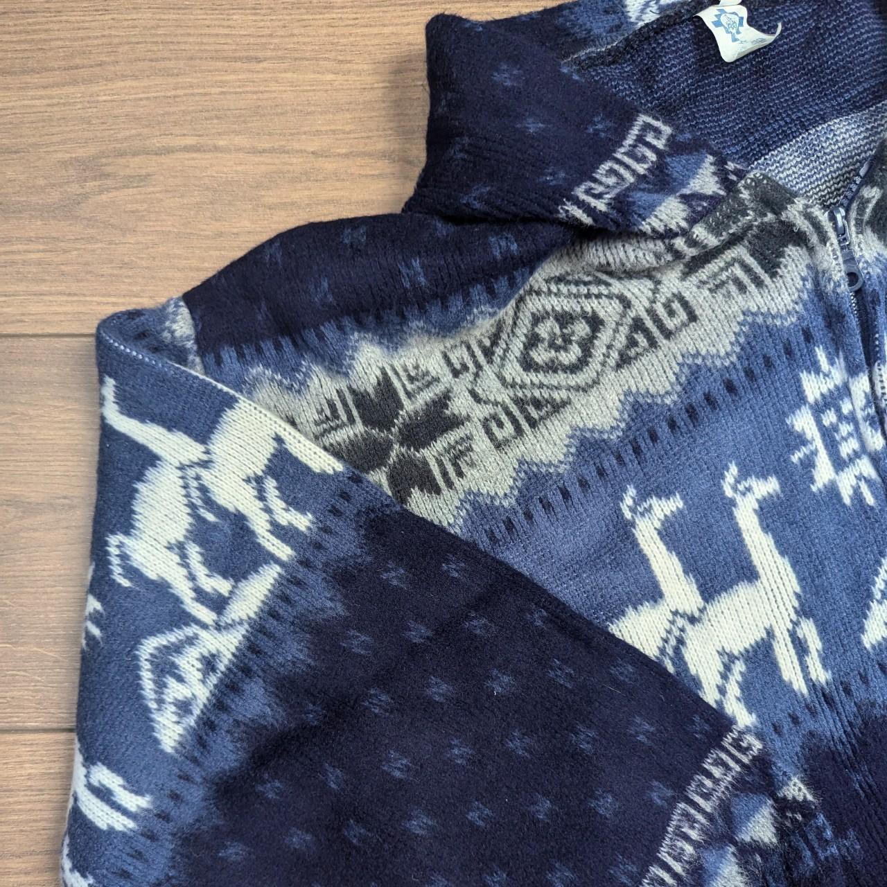 Vintage Blue/White 90s Icelandic Llama Winter Pattern Hooded Coat Jacket Men's S
