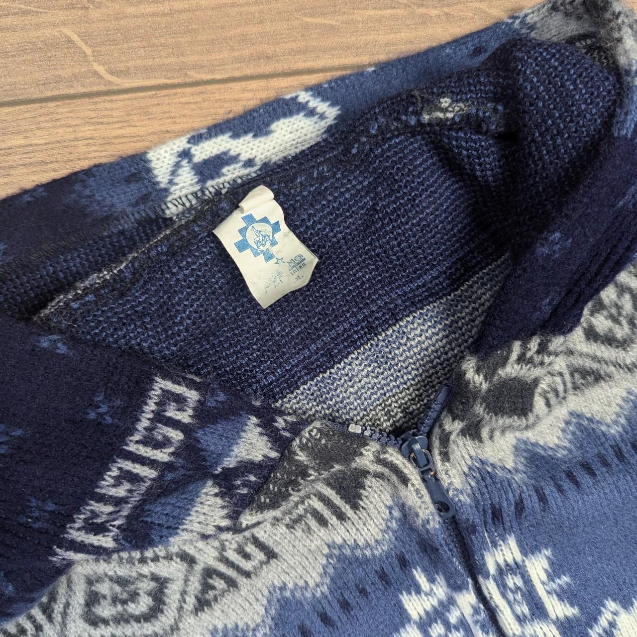 Vintage Blue/White 90s Icelandic Llama Winter Pattern Hooded Coat Jacket Men's S