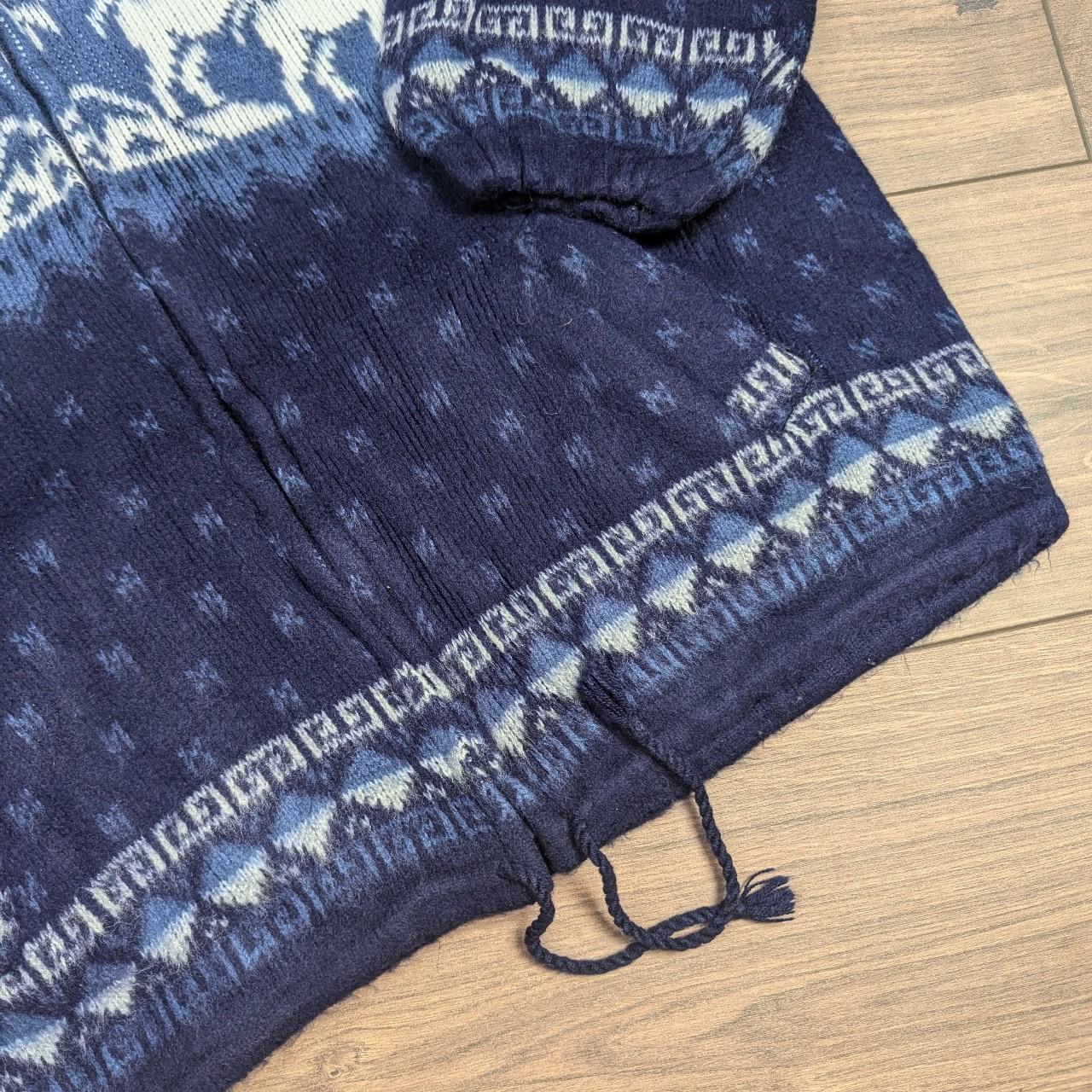 Vintage Blue/White 90s Icelandic Llama Winter Pattern Hooded Coat Jacket Men's S