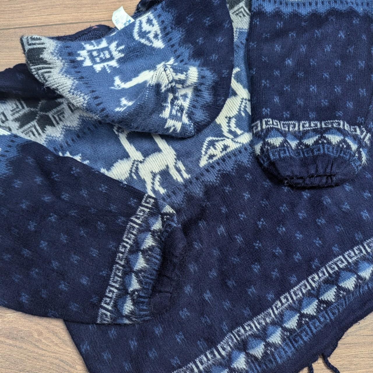 Vintage Blue/White 90s Icelandic Llama Winter Pattern Hooded Coat Jacket Men's S