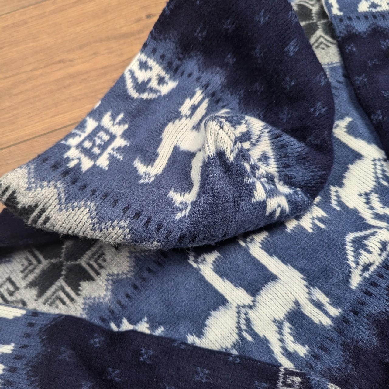 Vintage Blue/White 90s Icelandic Llama Winter Pattern Hooded Coat Jacket Men's S
