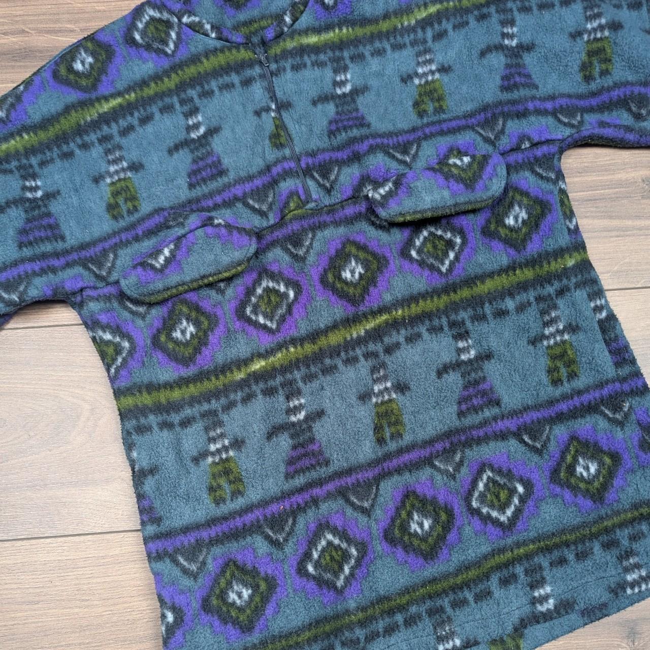 Vintage 90's Green/Purple Fleece Unique Thermal Zip T-Shirt with Pockets Men's M