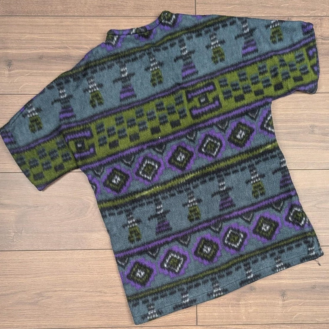 Vintage 90's Green/Purple Fleece Unique Thermal Zip T-Shirt with Pockets Men's M