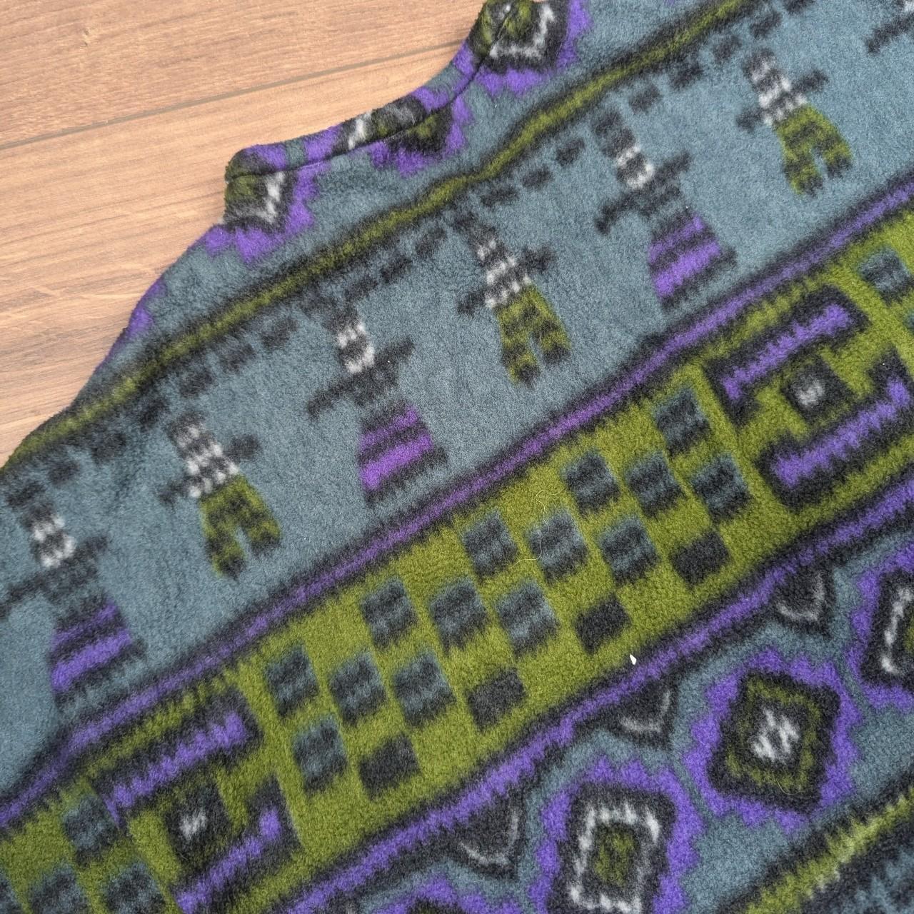 Vintage 90's Green/Purple Fleece Unique Thermal Zip T-Shirt with Pockets Men's M