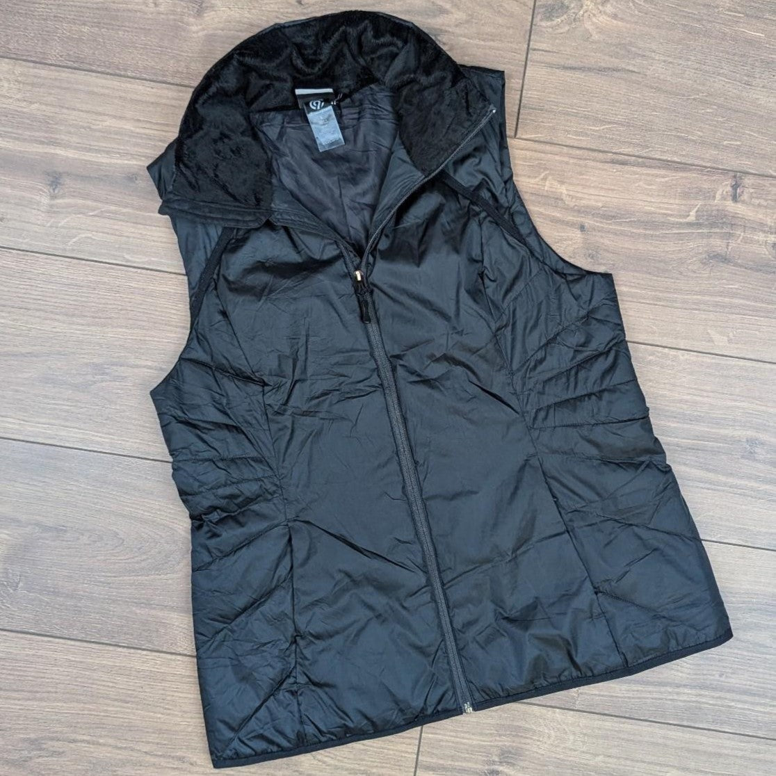 Vintage Black Champion Women's Puffer Gilet Jacket Size L/UK 12