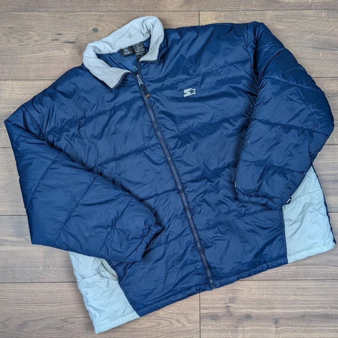 Vintage Starter Navy Blue Feather Down Puffer Jacket Coat Men's 2XL