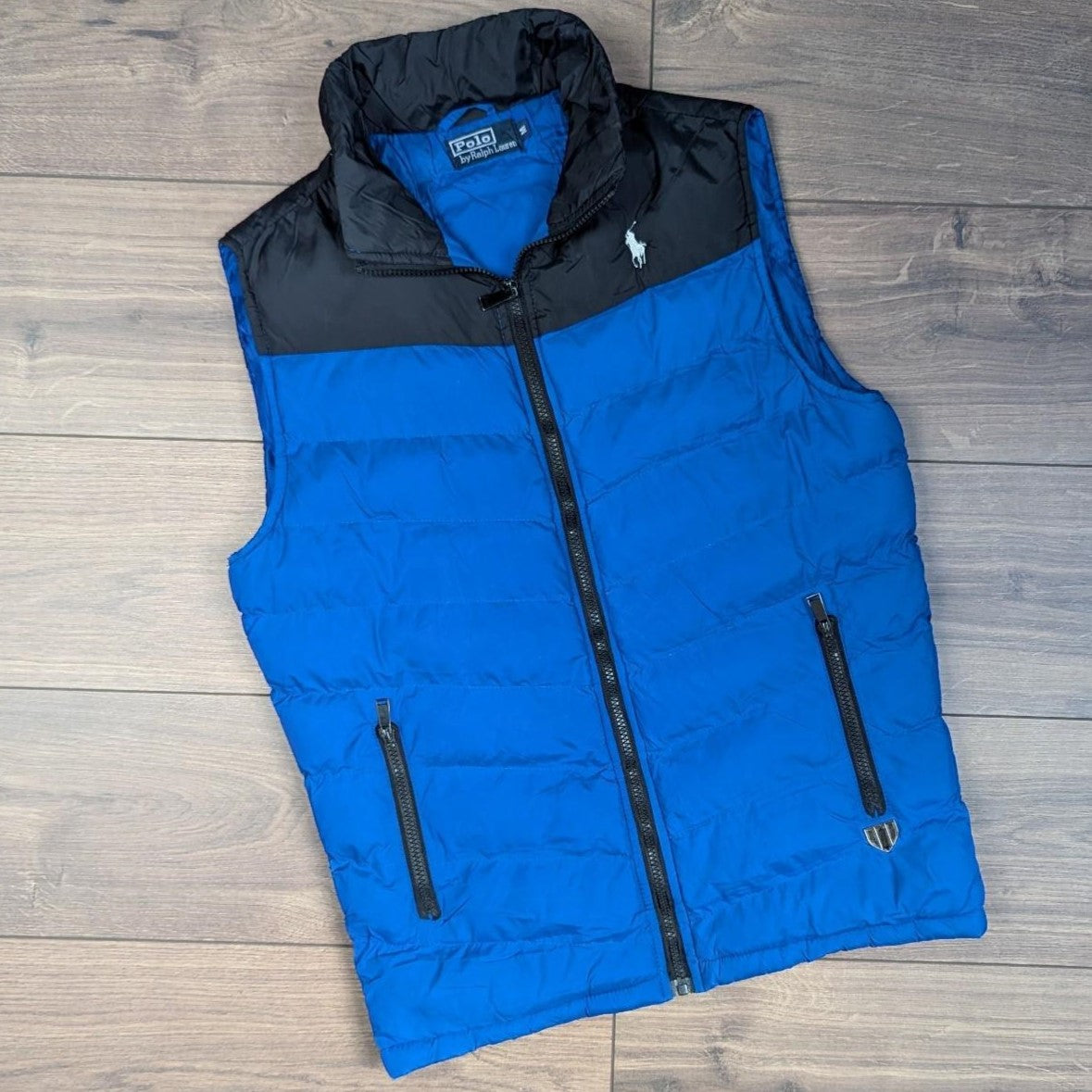 Vintage 90's Polo Ralph Lauren Blue/Black Puffer Gilet Bodywarmer Men's M