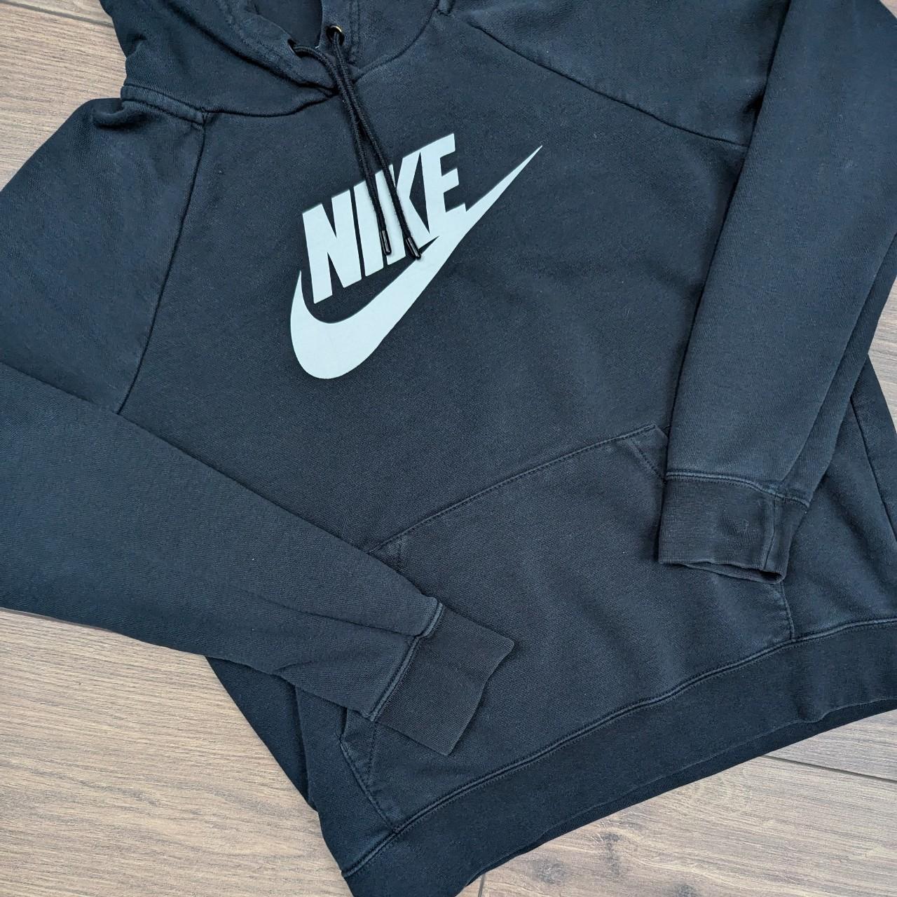 Black and White Nike Graphic Spellout Logo Swoosh Hoodie Women's S