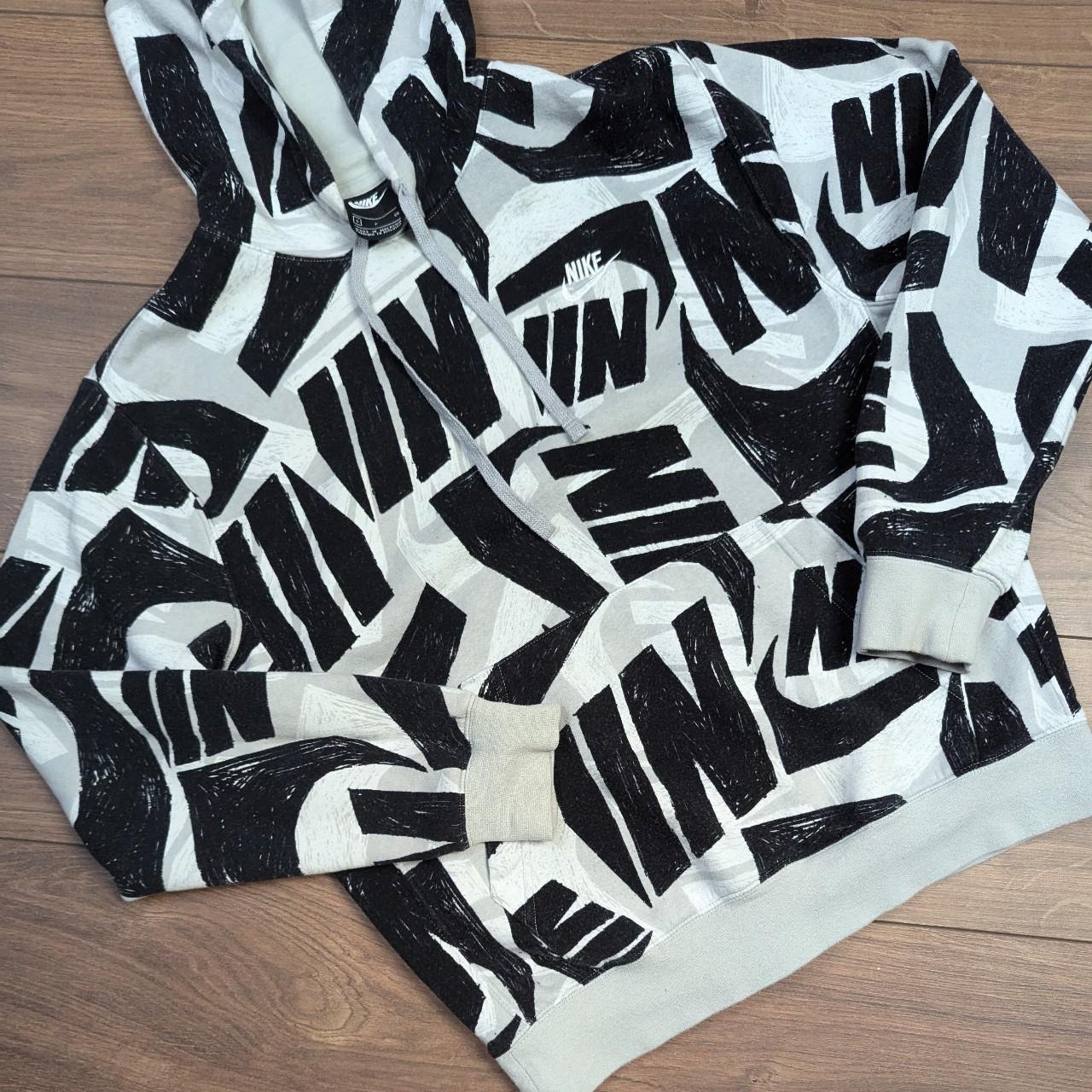 Vintage 00's y2k Black White and Grey Nike Graffiti Pattern Hoodie Men's S