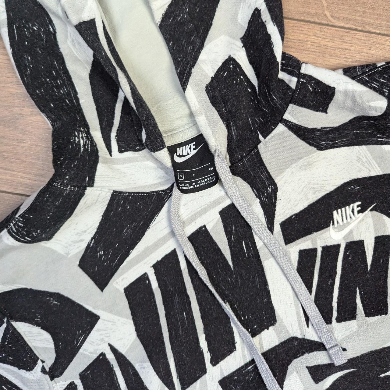 Vintage 00's y2k Black White and Grey Nike Graffiti Pattern Hoodie Men's S