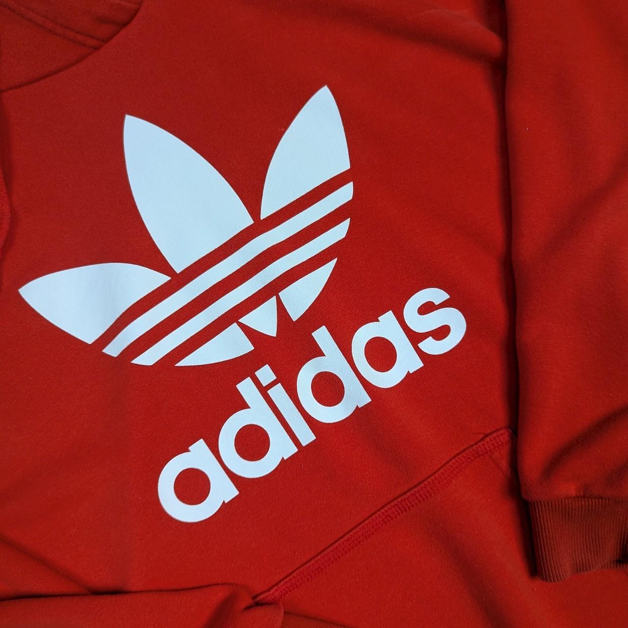 Red Adidas Trefoil Spellout Hoodie UK10/S Baggy Oversized