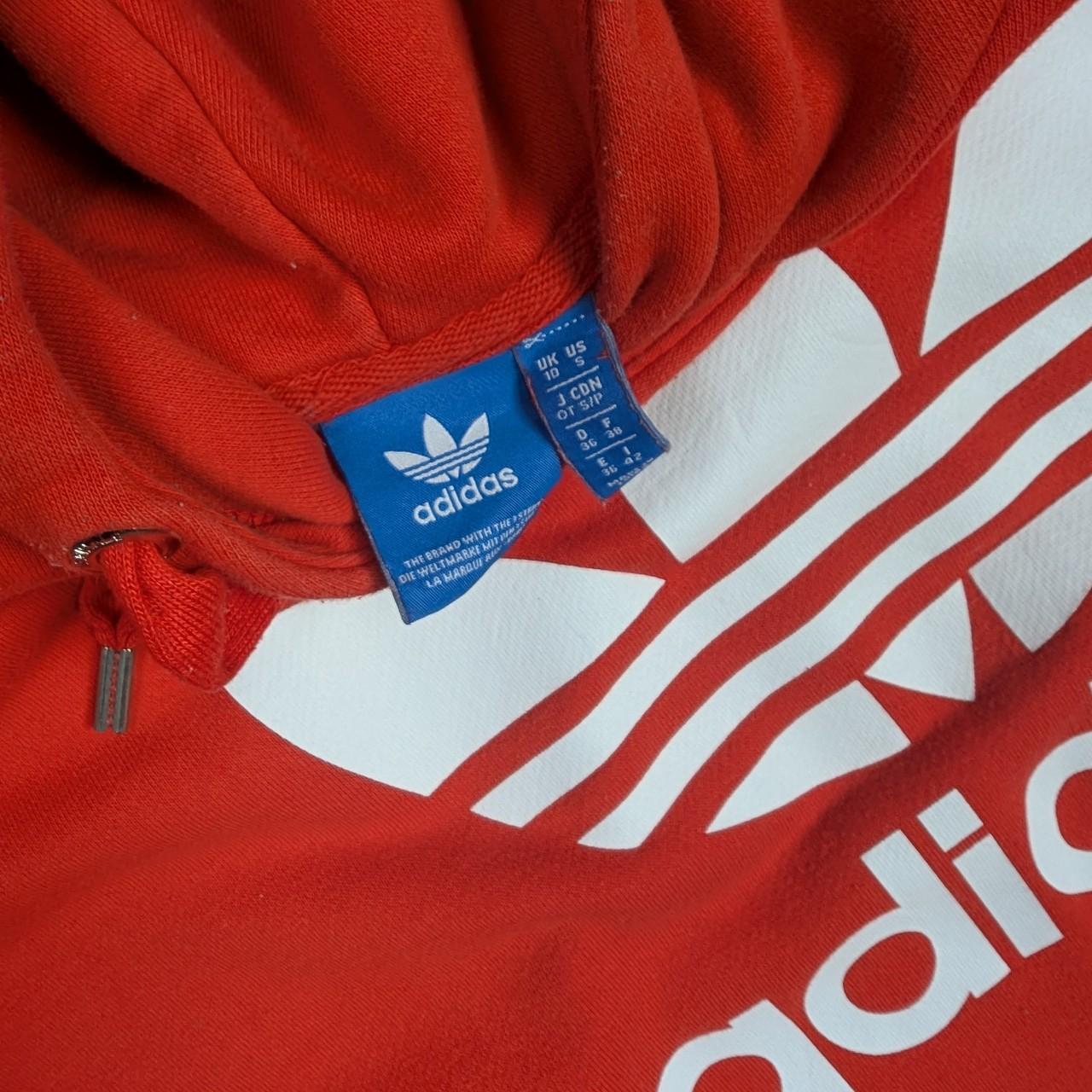 Red Adidas Trefoil Spellout Hoodie UK10/S Baggy Oversized