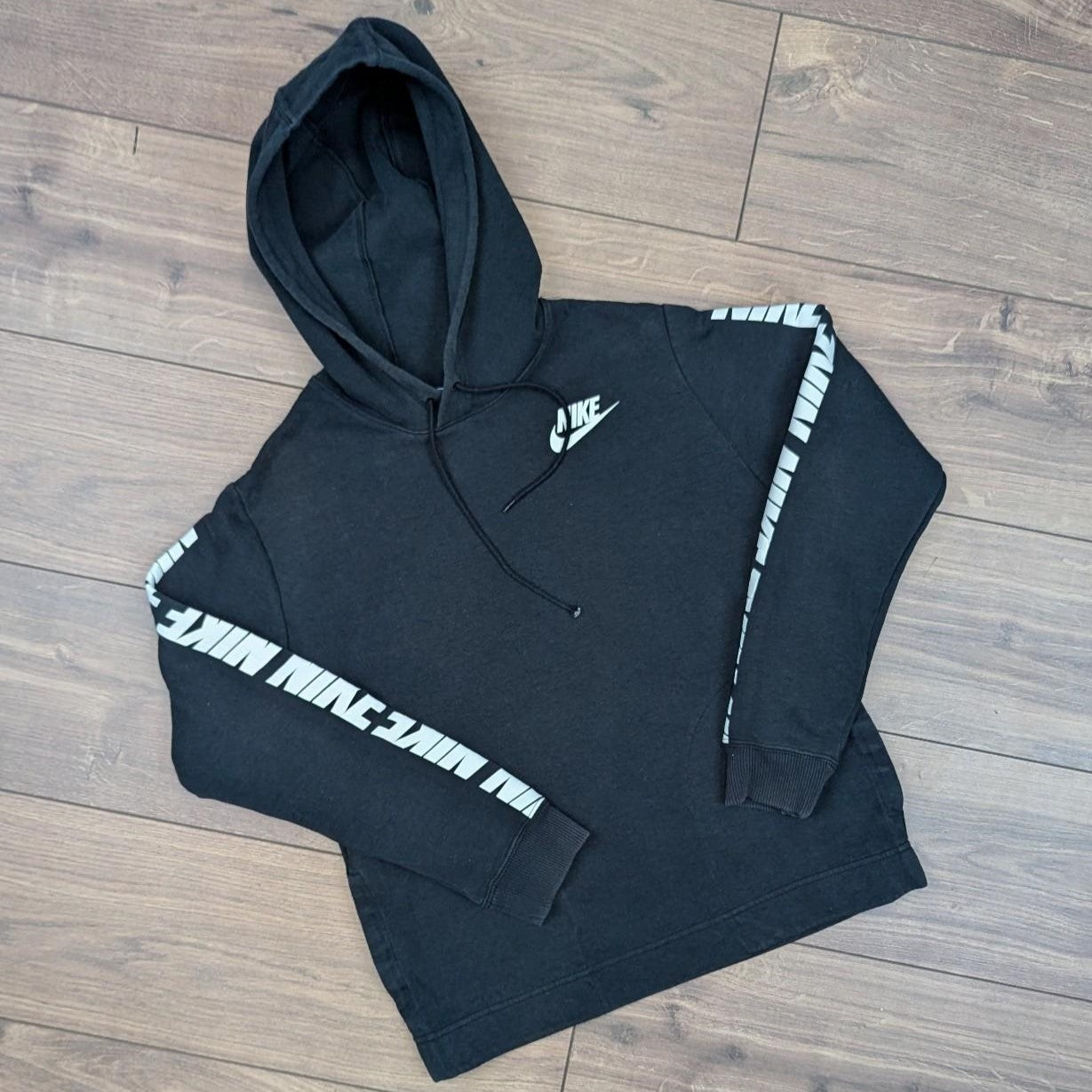 Black and White Nike Graphic Logo Swoosh Hoodie Women's S