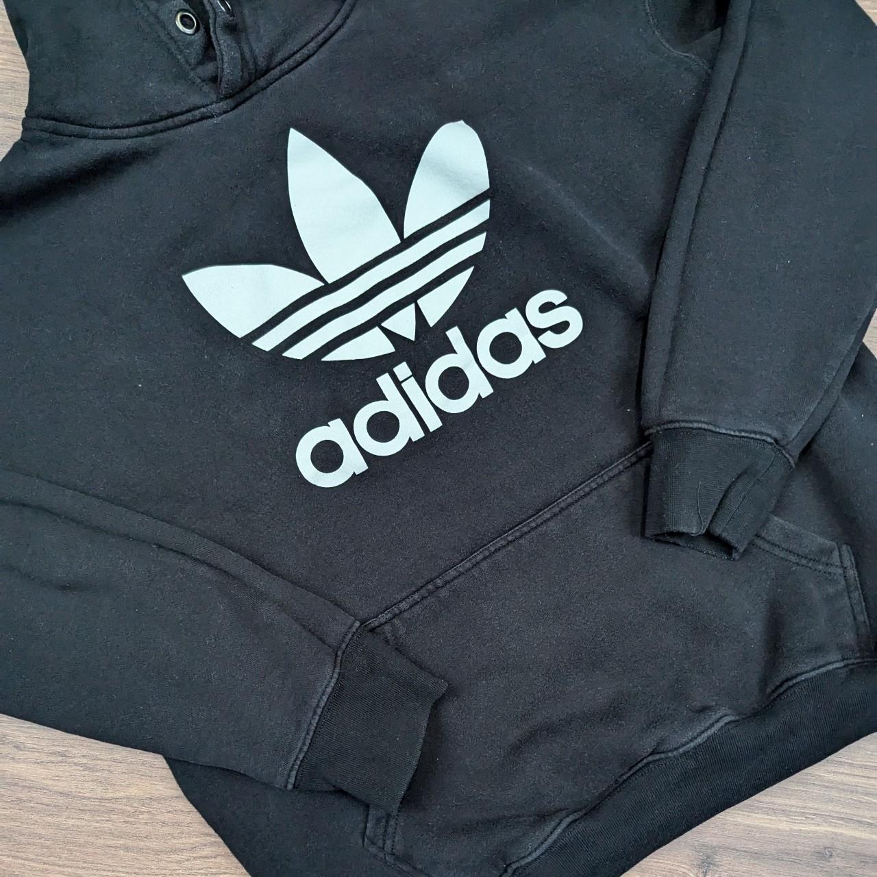 Black and White Adidas Graphic Trefoil Logo Spellout Hoodie Women's M