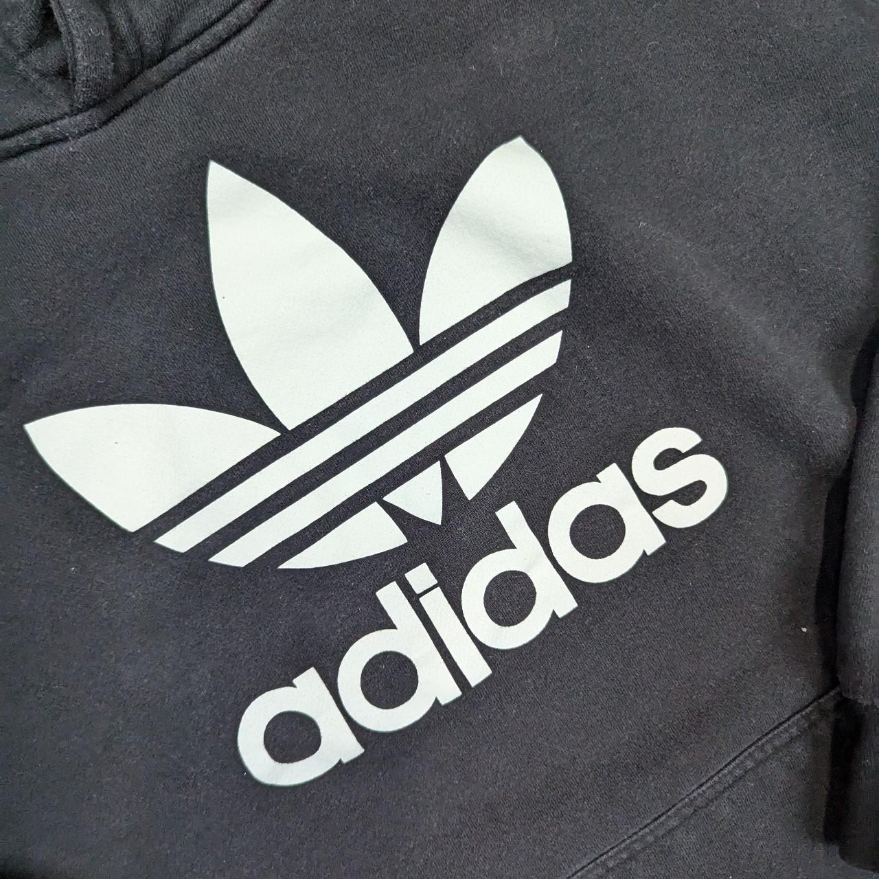 Black and White Adidas Graphic Trefoil Logo Spellout Hoodie Women's M