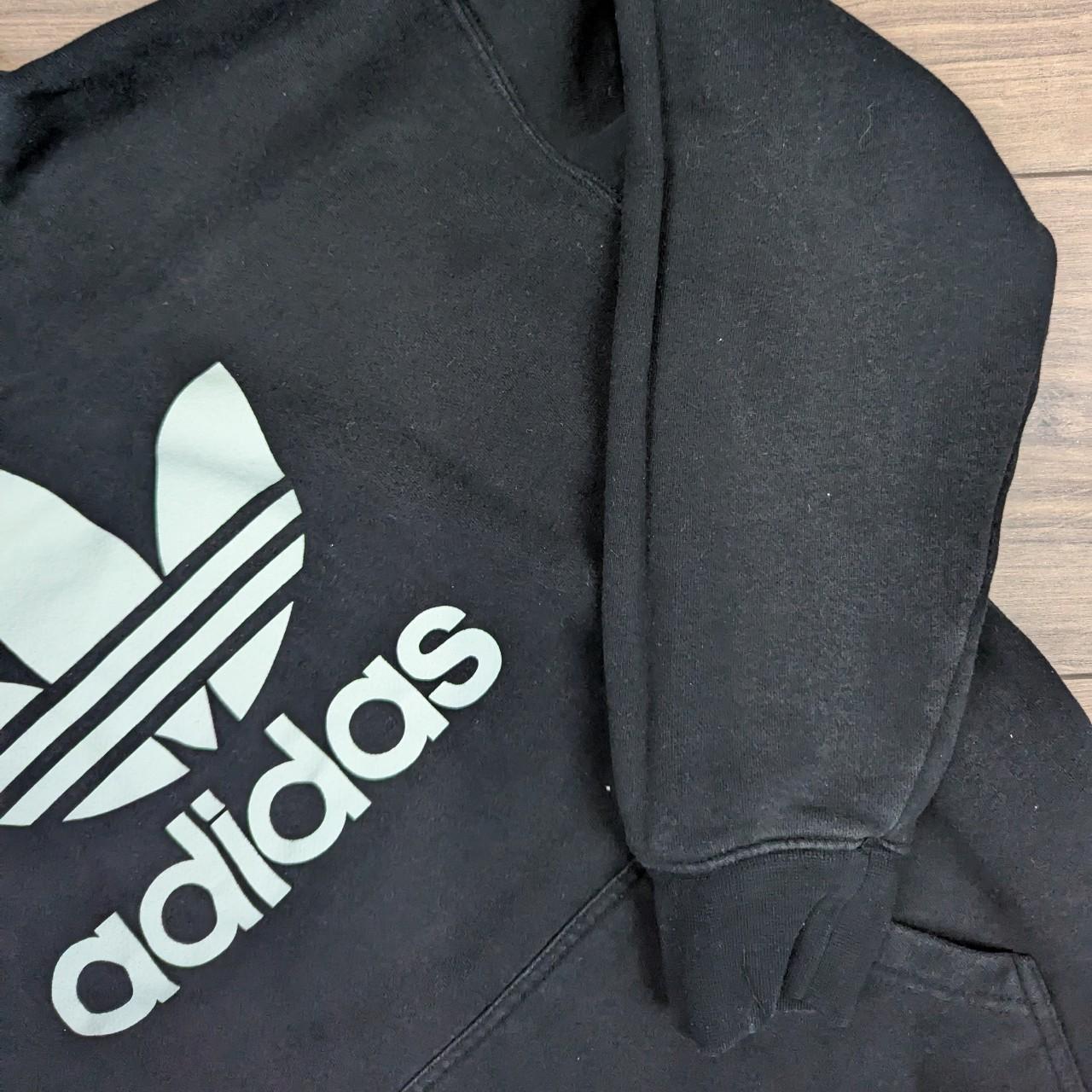 Black and White Adidas Graphic Trefoil Logo Spellout Hoodie Women's M