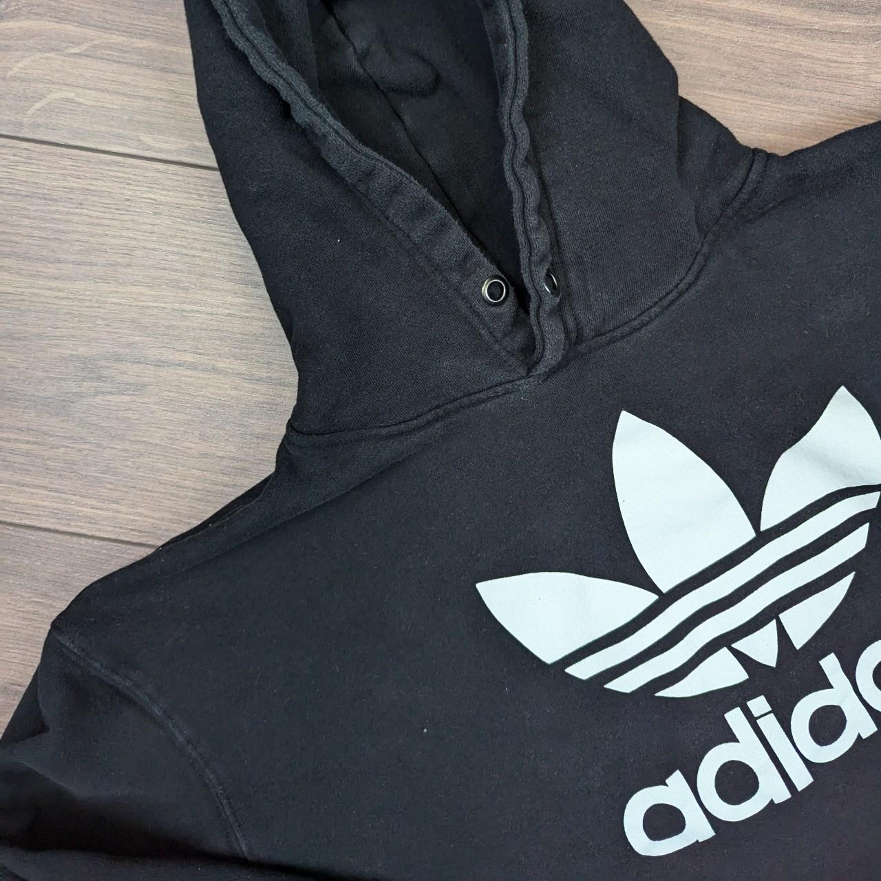 Black and White Adidas Graphic Trefoil Logo Spellout Hoodie Women's M