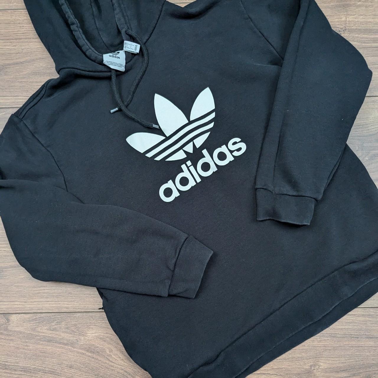 Black/White Adidas Graphic Retro Trefoil Logo Spellout Hoodie Women's L