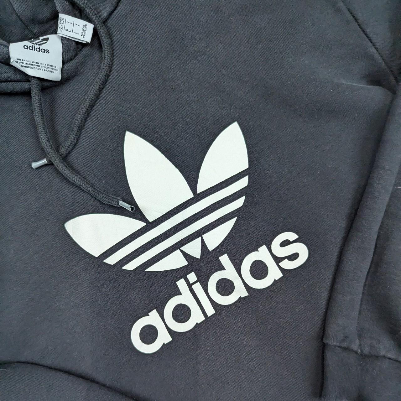 Black/White Adidas Graphic Retro Trefoil Logo Spellout Hoodie Women's L