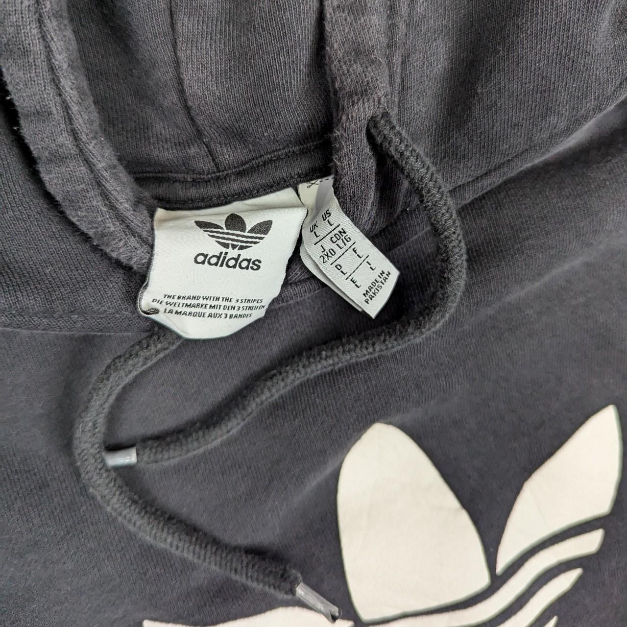 Black/White Adidas Graphic Retro Trefoil Logo Spellout Hoodie Women's L