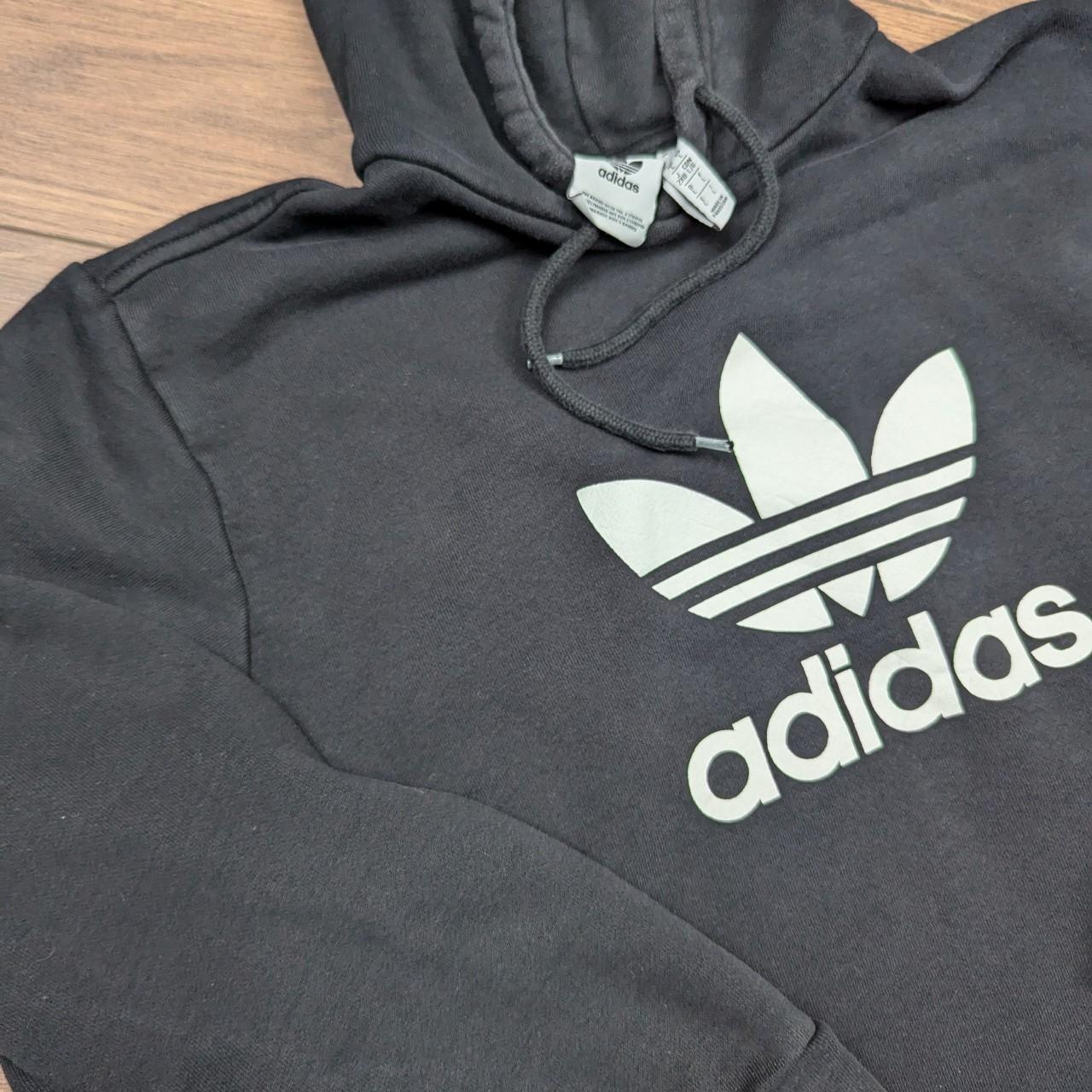 Black/White Adidas Graphic Retro Trefoil Logo Spellout Hoodie Women's L