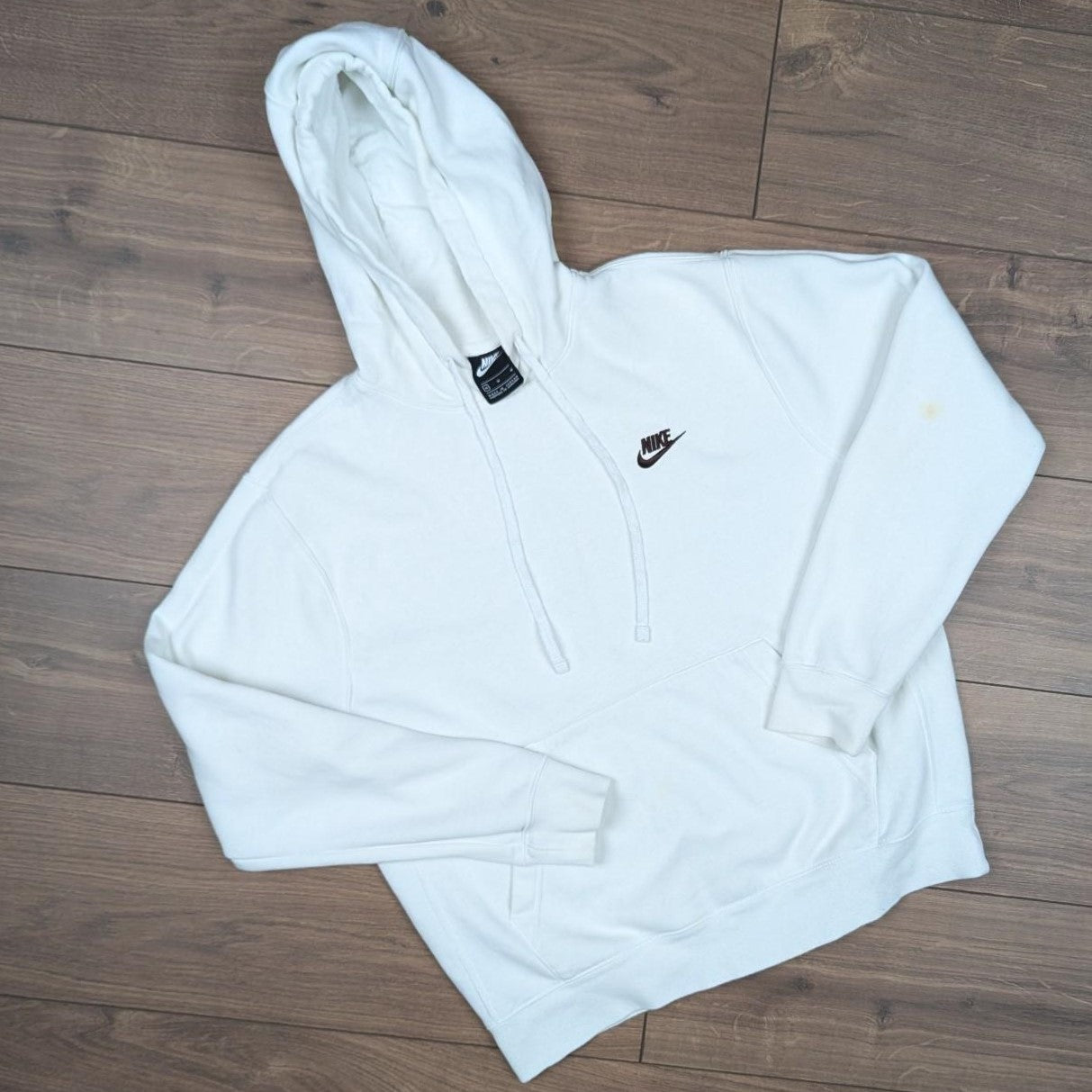 2010's Cream/Brown Nike Swoosh Logo Vintage Hoodie Baggy Oversized Men's M