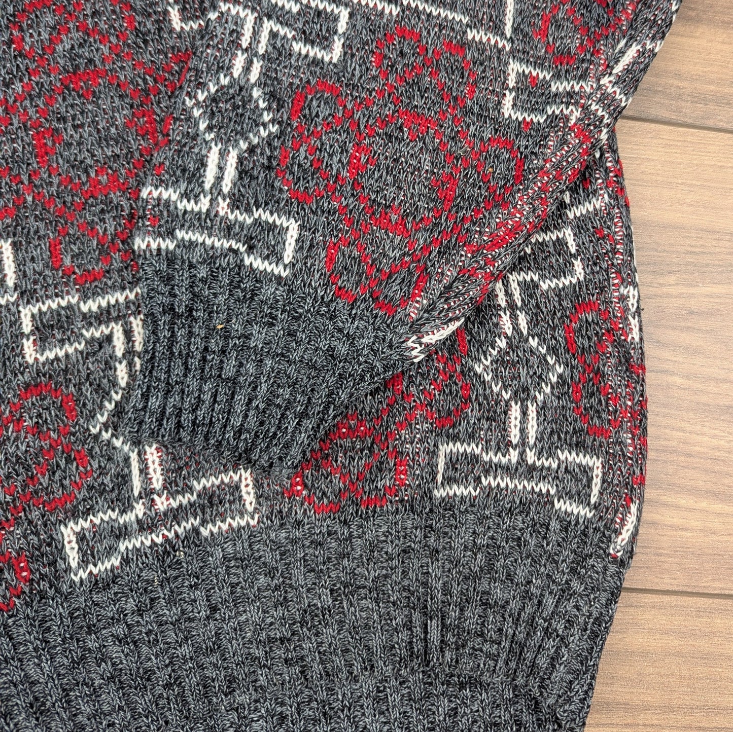 Grey & Red 80's Vintage Guy Frazer Pattern Knit Winter Ski Jumper Men's L
