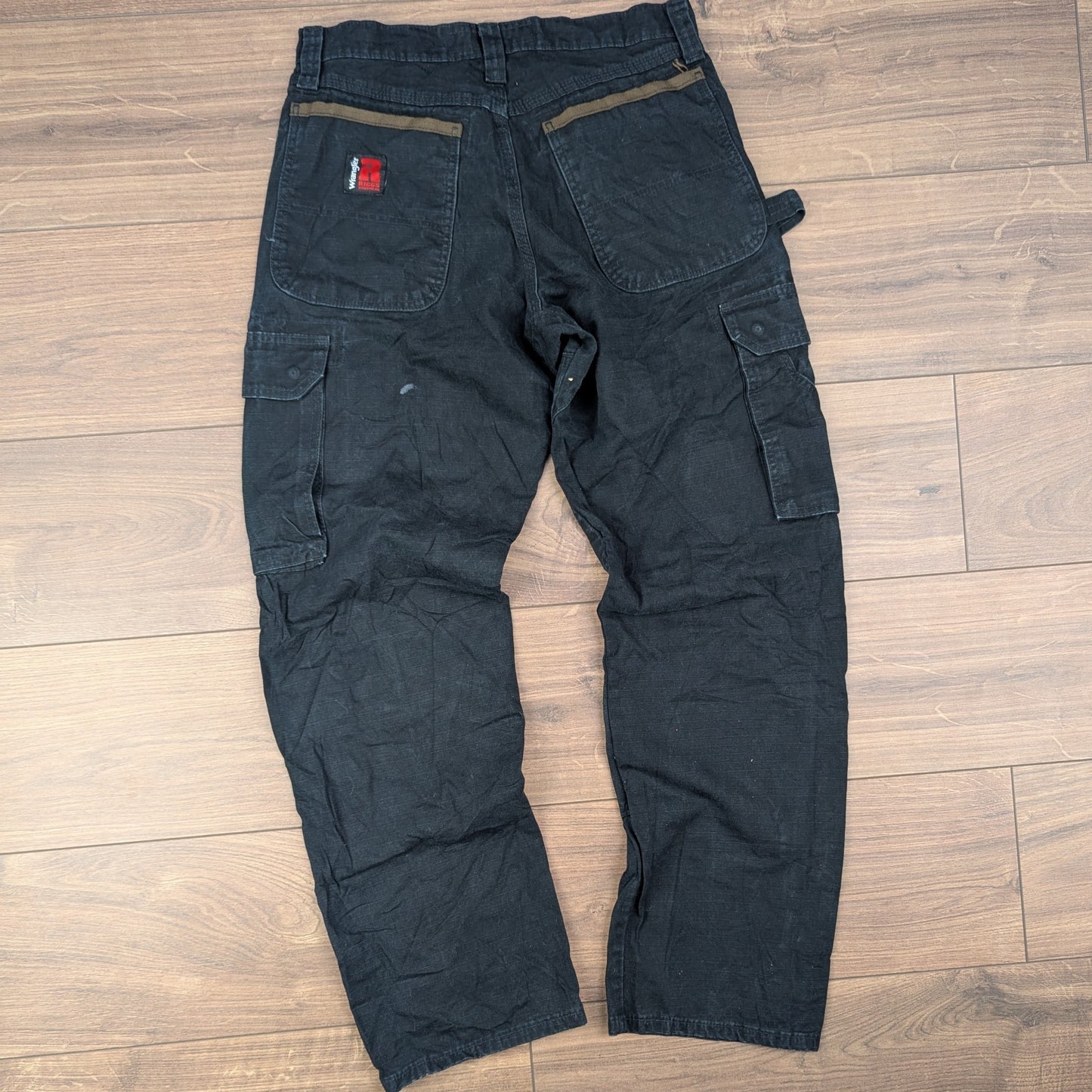 Black Wrangler Riggs Workwear Straight Leg Cargo Carpenter Jeans W30 L32