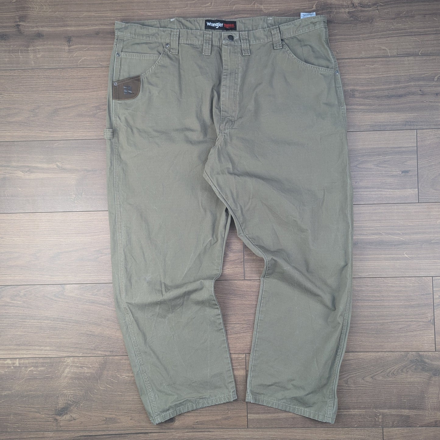 Khaki Brown Wrangler Riggs Workwear Straight Leg Cargo Carpenter Jeans W44 L30