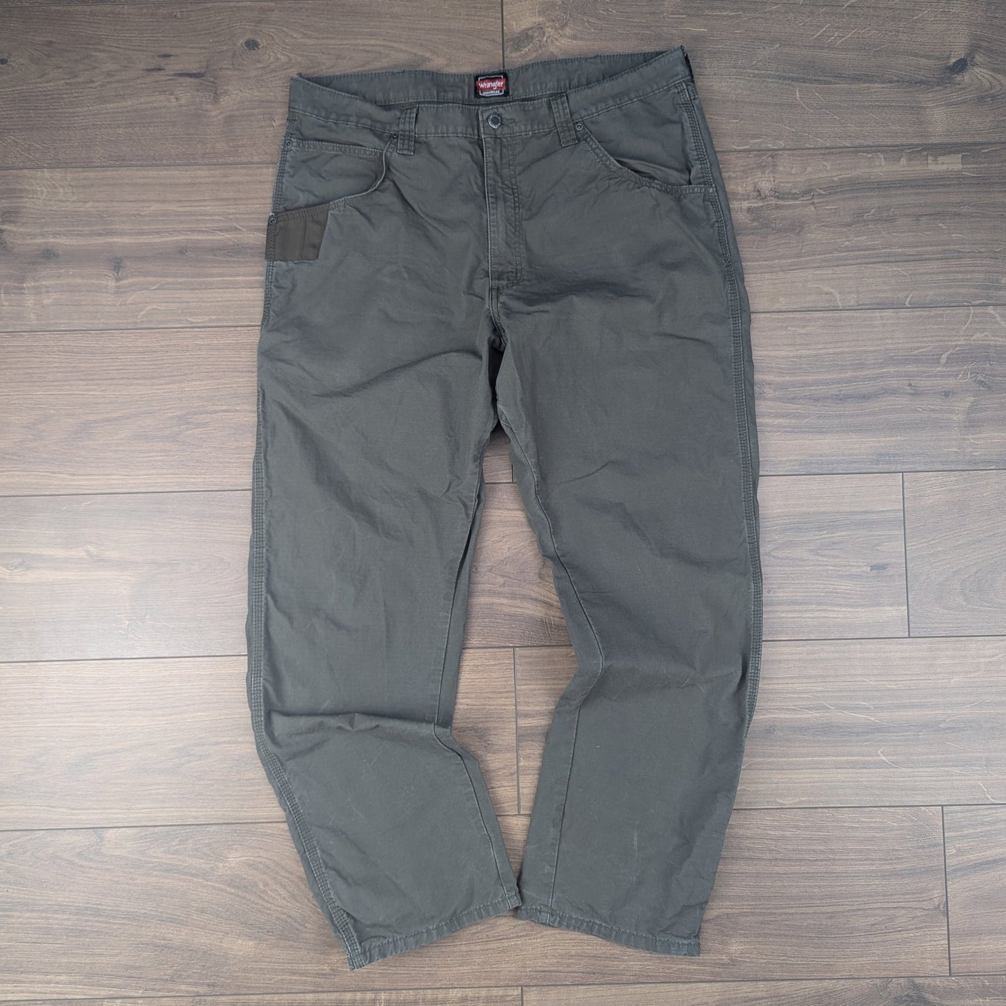 Khaki Wrangler Workwear Straight Leg Carpenter Cargo Jeans Trousers W38 L32