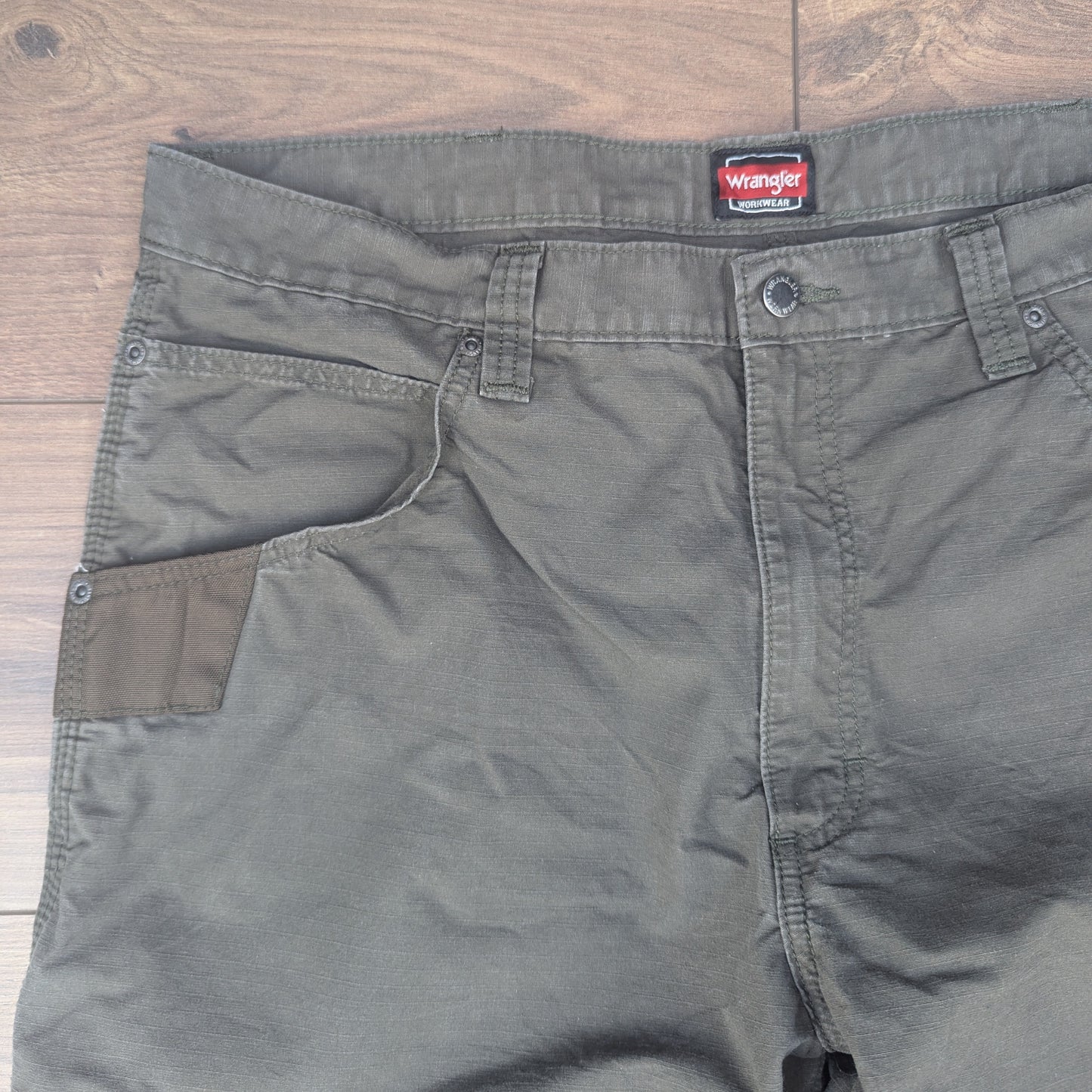 Khaki Wrangler Workwear Straight Leg Carpenter Cargo Jeans Trousers W38 L32