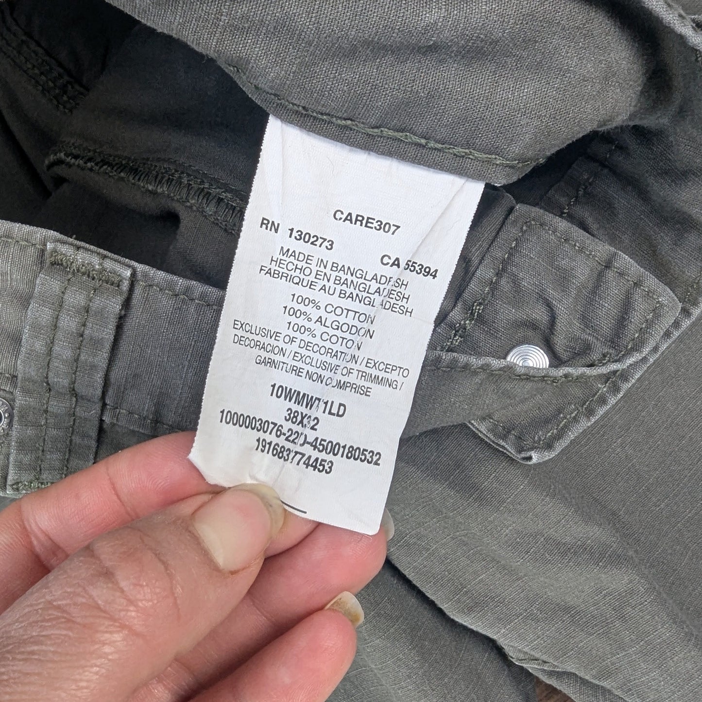 Khaki Wrangler Workwear Straight Leg Carpenter Cargo Jeans Trousers W38 L32