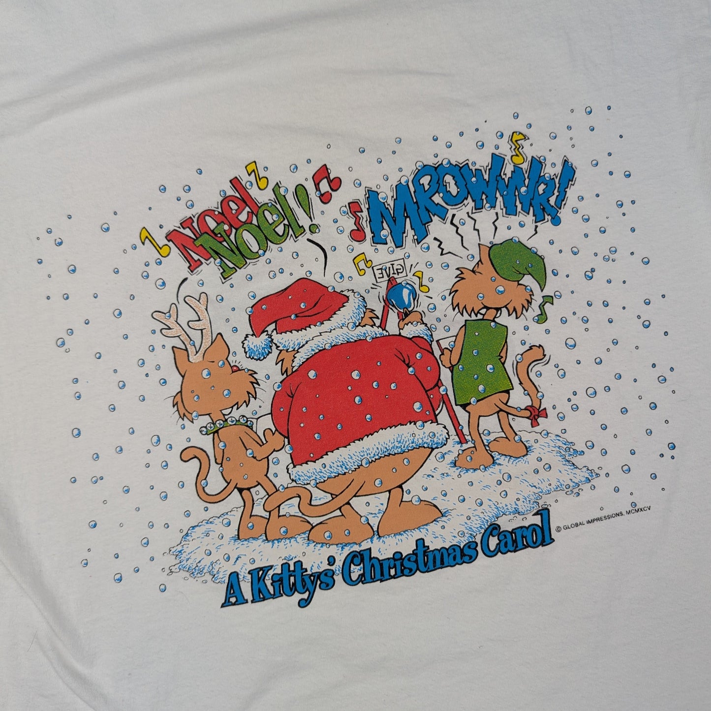 Vintage 90'S Christmas Cartoon Funny Cat Graphic T-Shirt Size L
