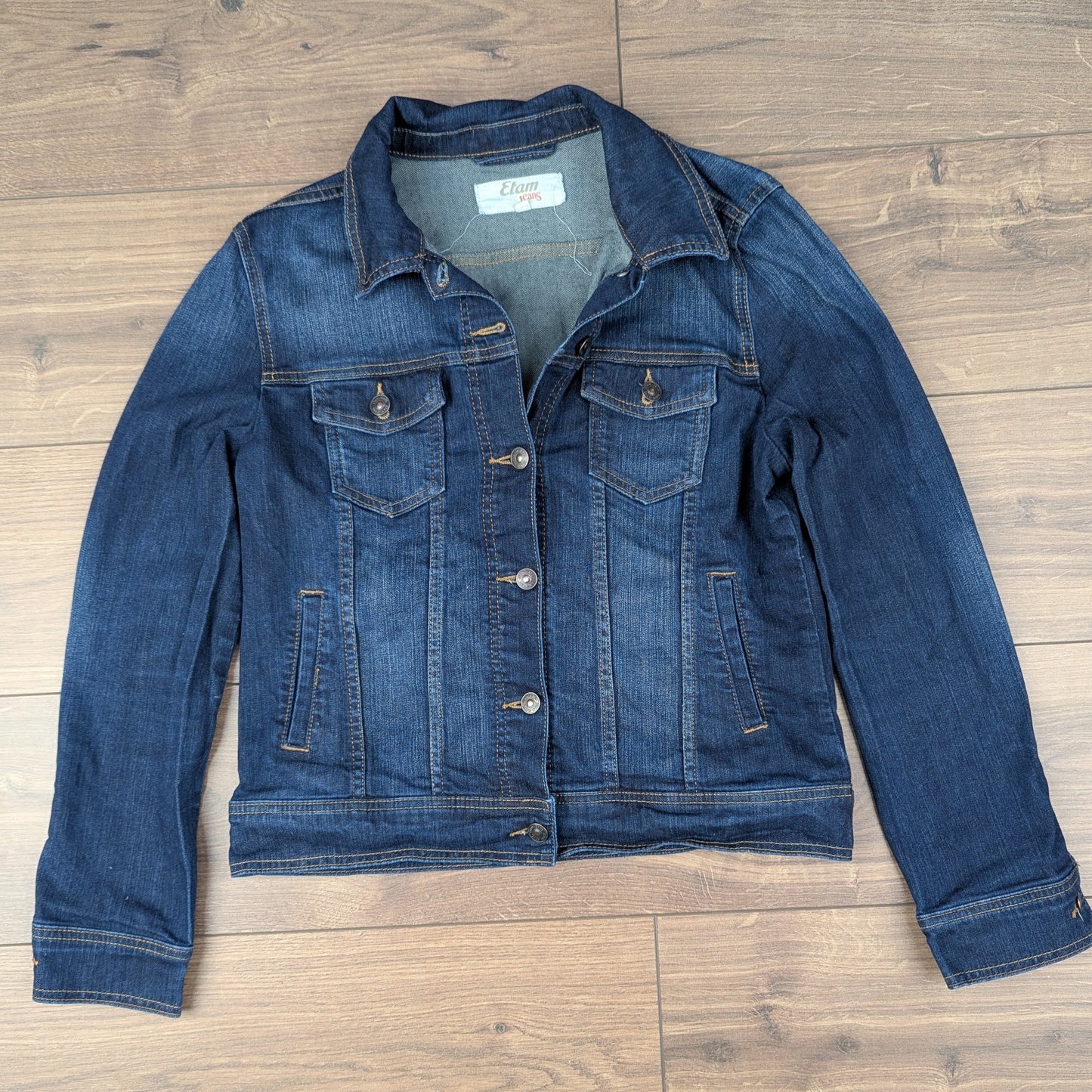 Vintage 00'S y2k Blue Etam Jeans Fitted Denim Jacket Size UK12-14