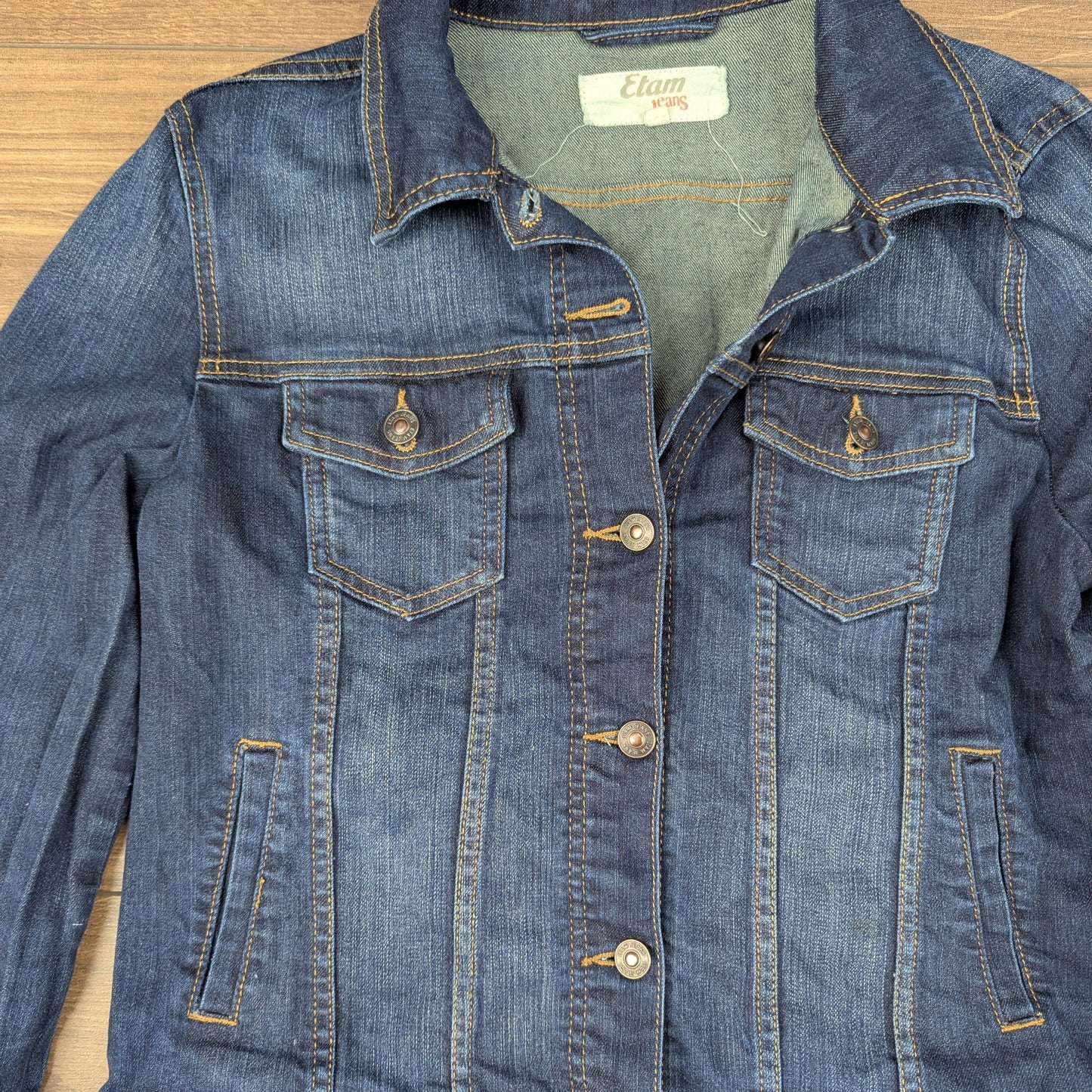 Vintage 00'S y2k Blue Etam Jeans Fitted Denim Jacket Size UK12-14