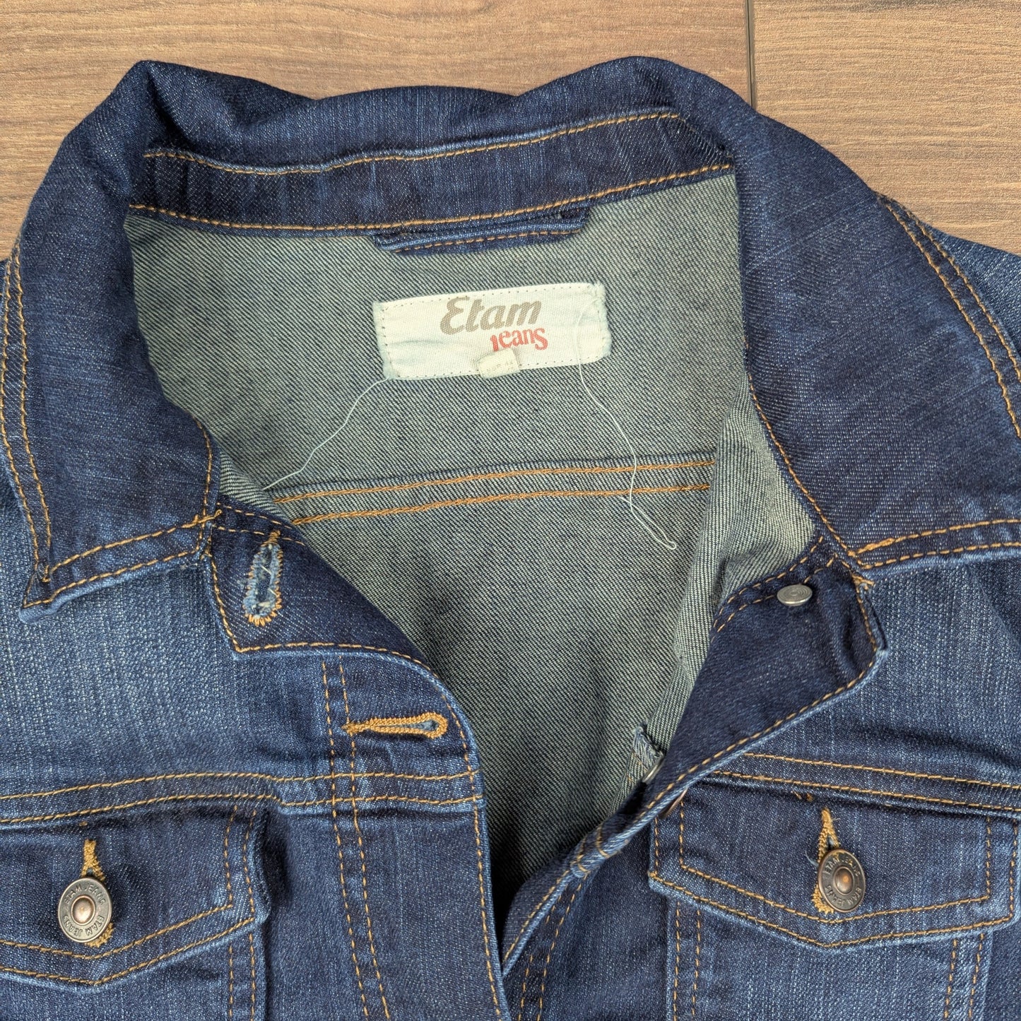 Vintage 00'S y2k Blue Etam Jeans Fitted Denim Jacket Size UK12-14