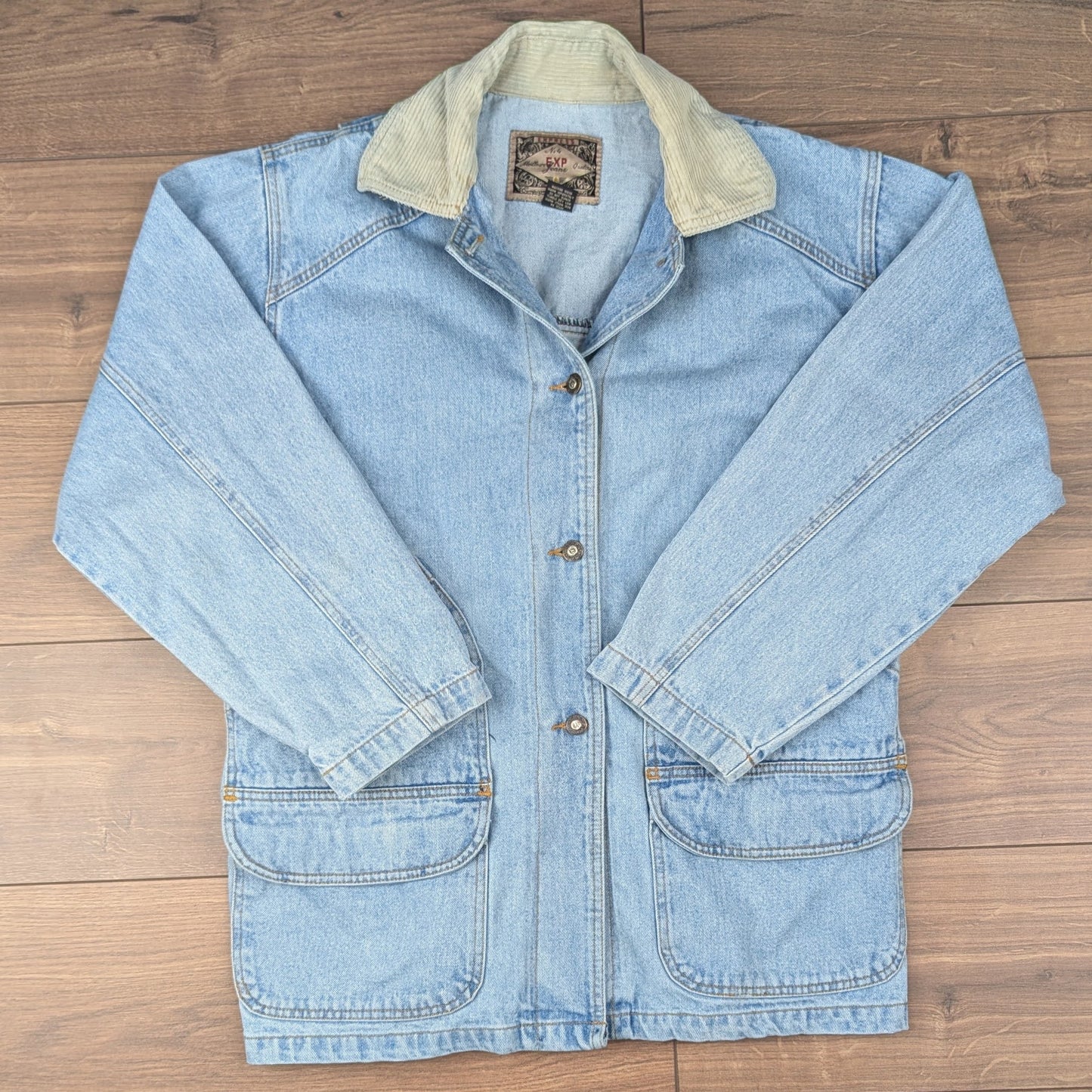 Vintage 90's Blue Oversized Mac Style Drawstring Denim Jacket Size M