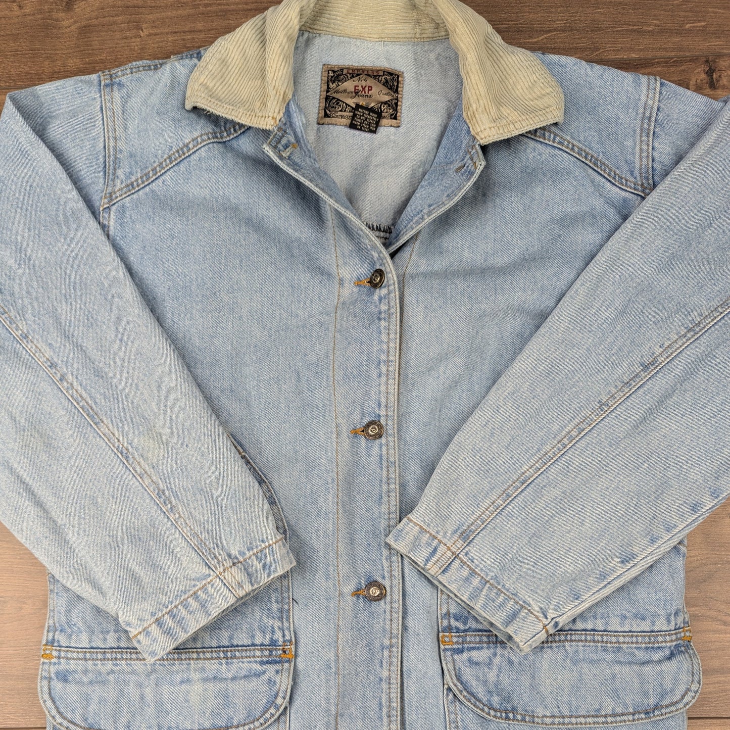 Vintage 90's Blue Oversized Mac Style Drawstring Denim Jacket Size M