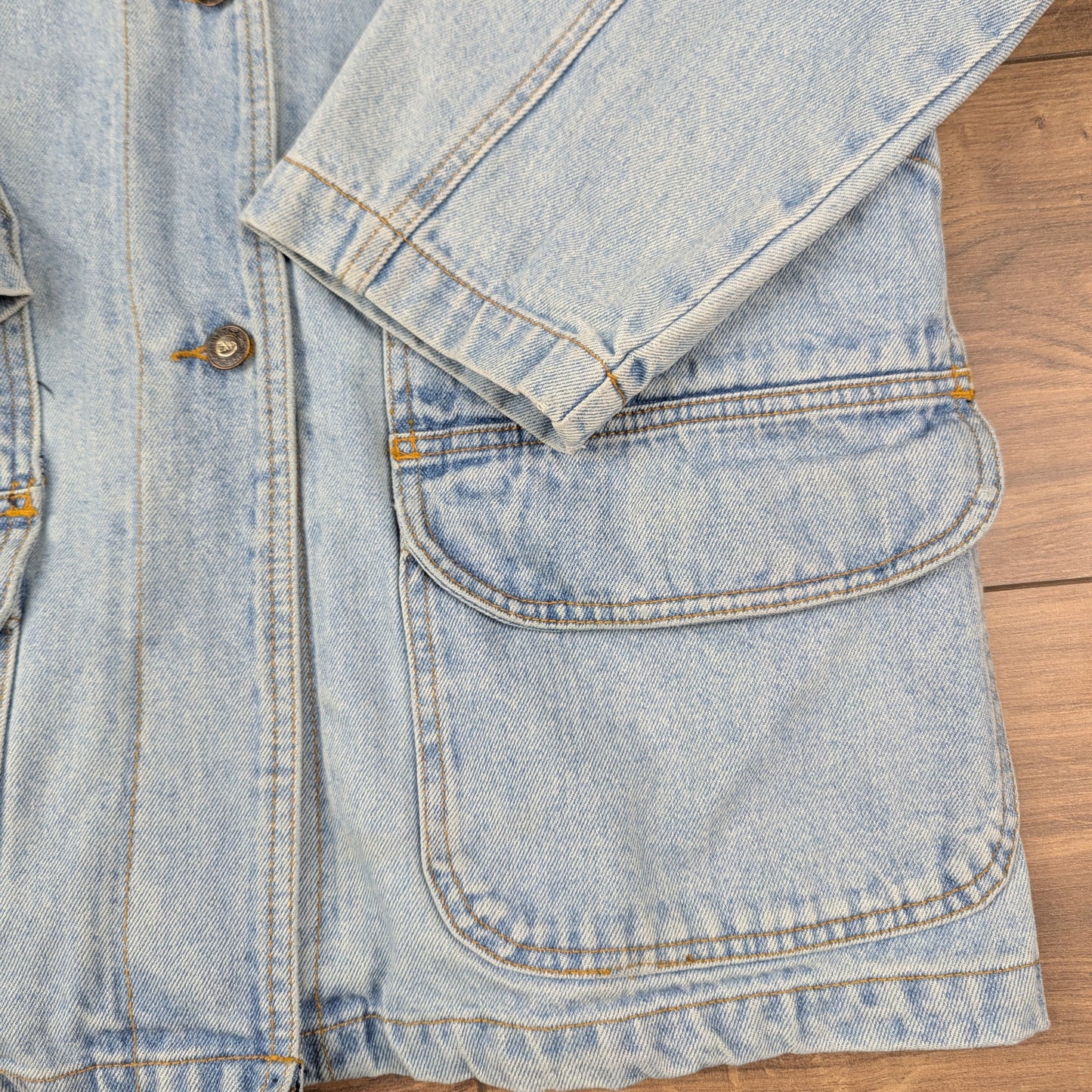 Vintage 90's Blue Oversized Mac Style Drawstring Denim Jacket Size M